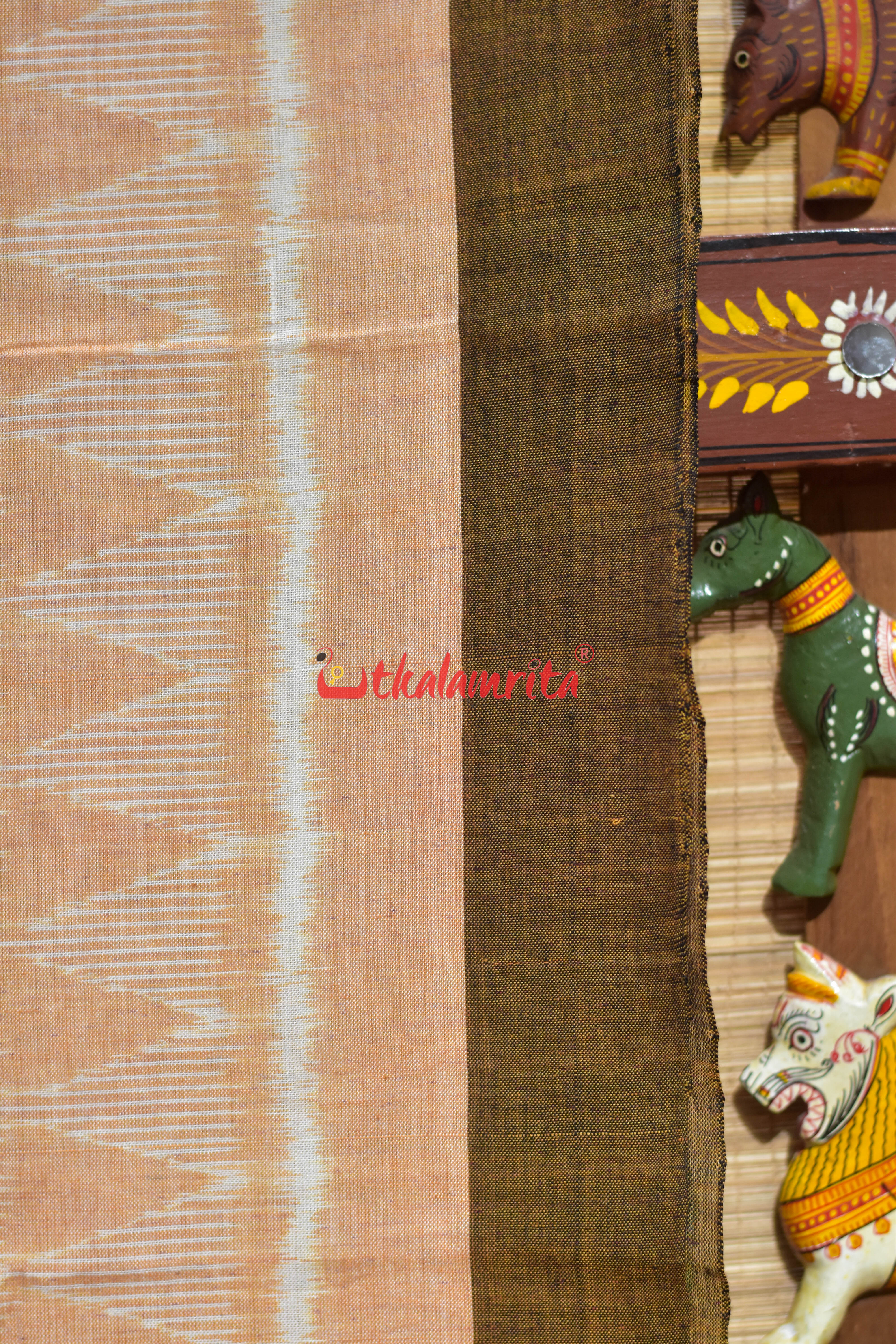 Peach Triangle Lines Khandua Cotton Saree