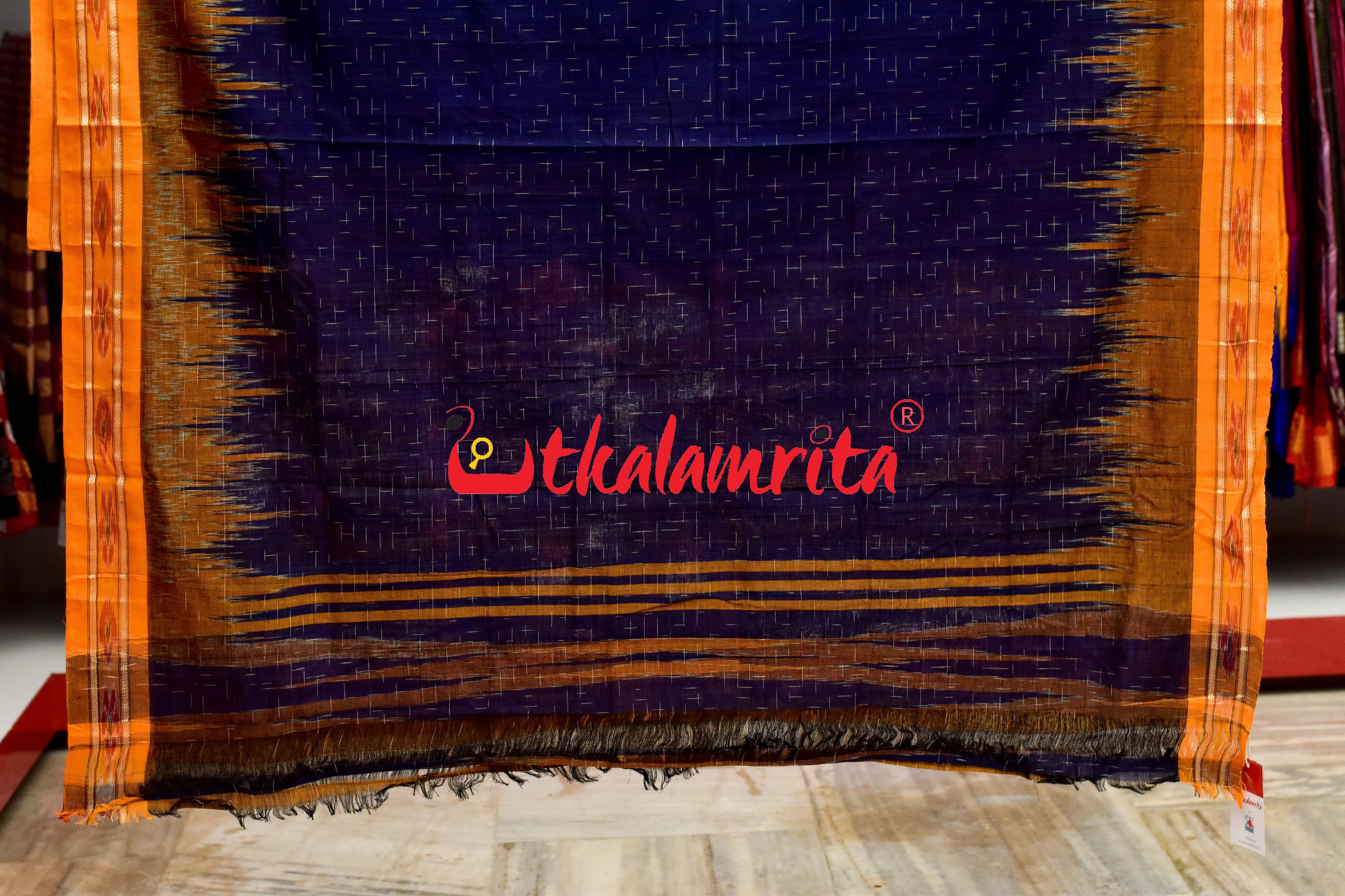 Navy Blue Yellow Jharana Khandua Cotton Saree