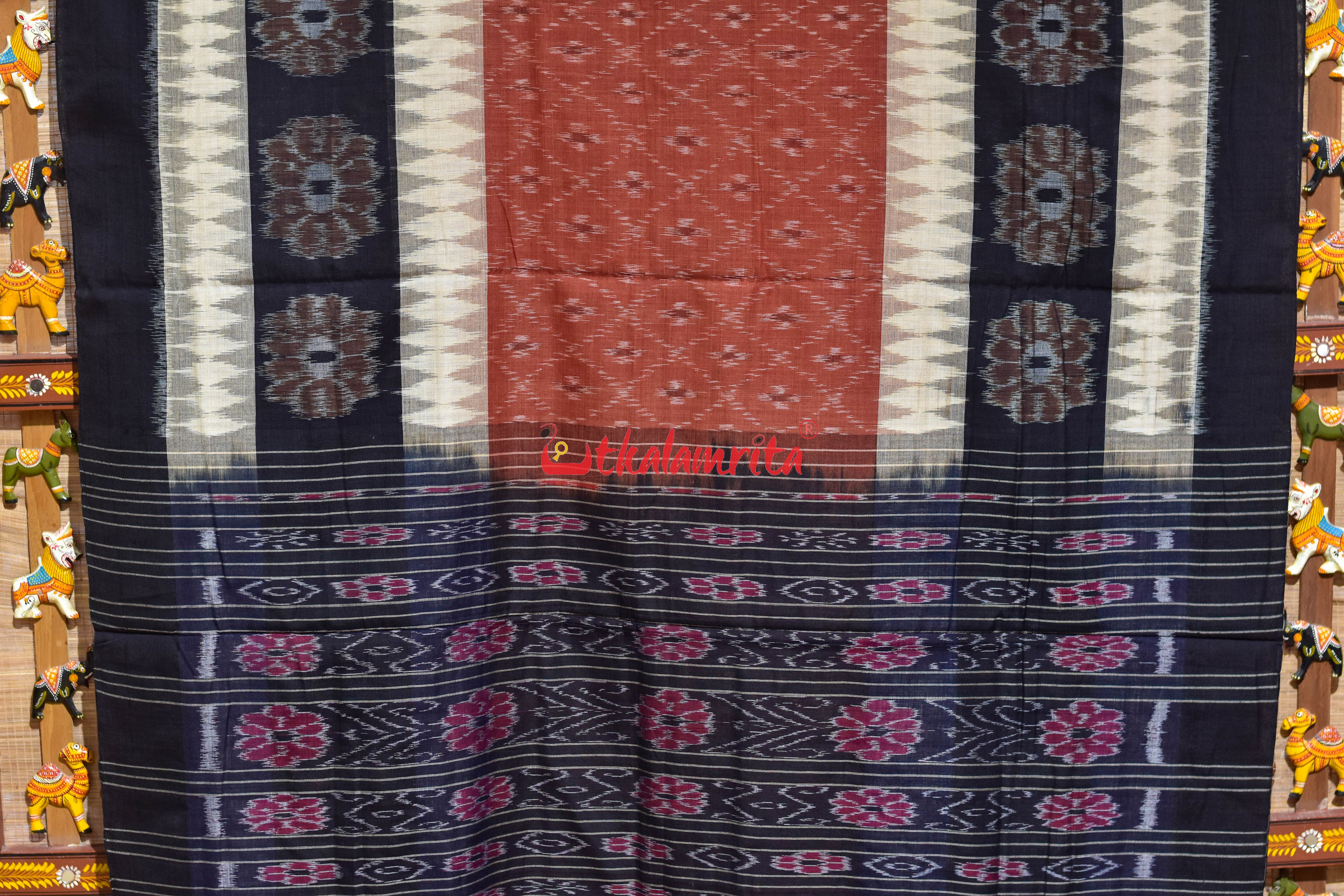 Off White with Brown 7D Body Bandha Khandua Cotton Saree