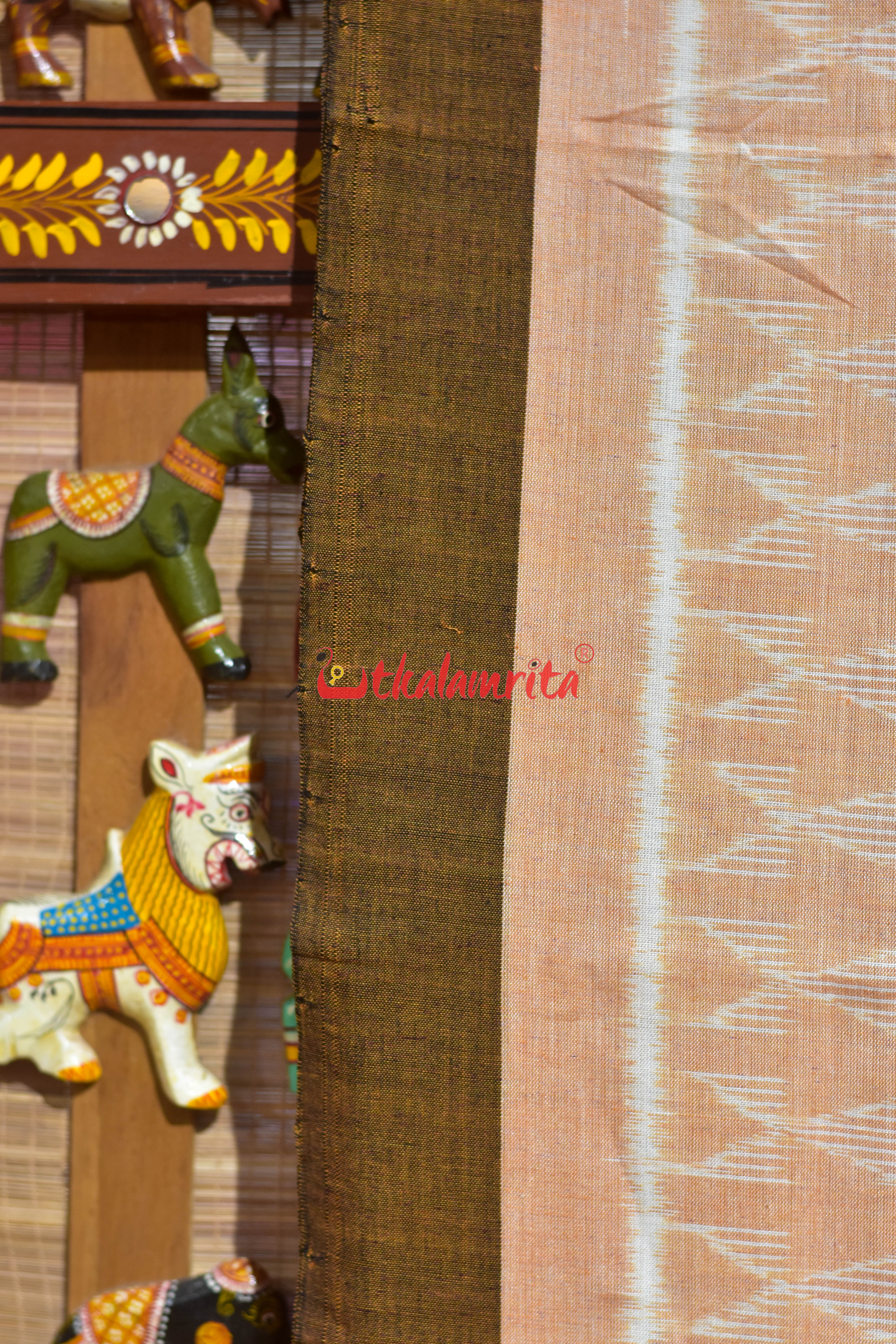 Peach Triangle Lines Khandua Cotton Saree