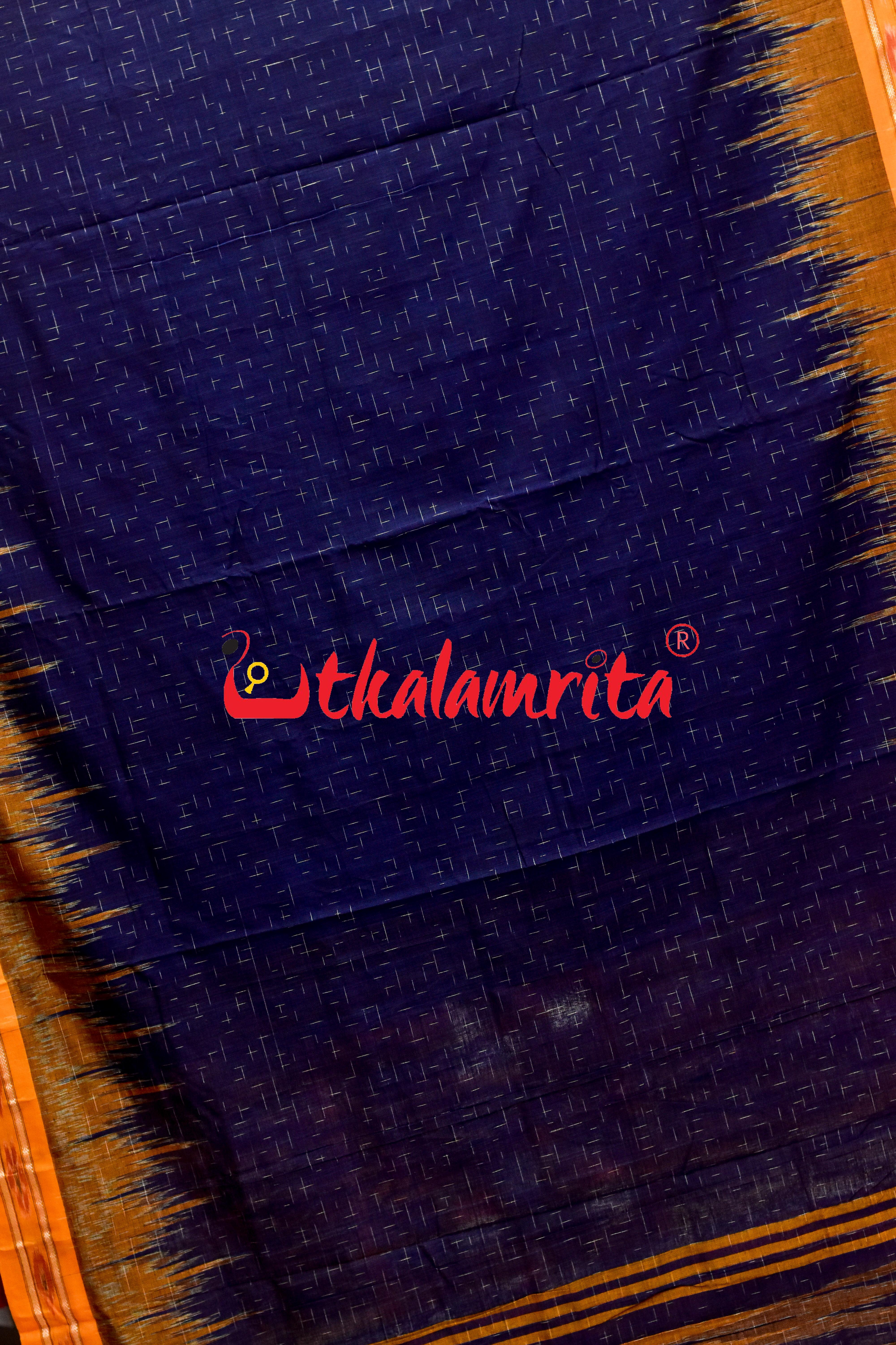 Navy Blue Yellow Jharana Khandua Cotton Saree