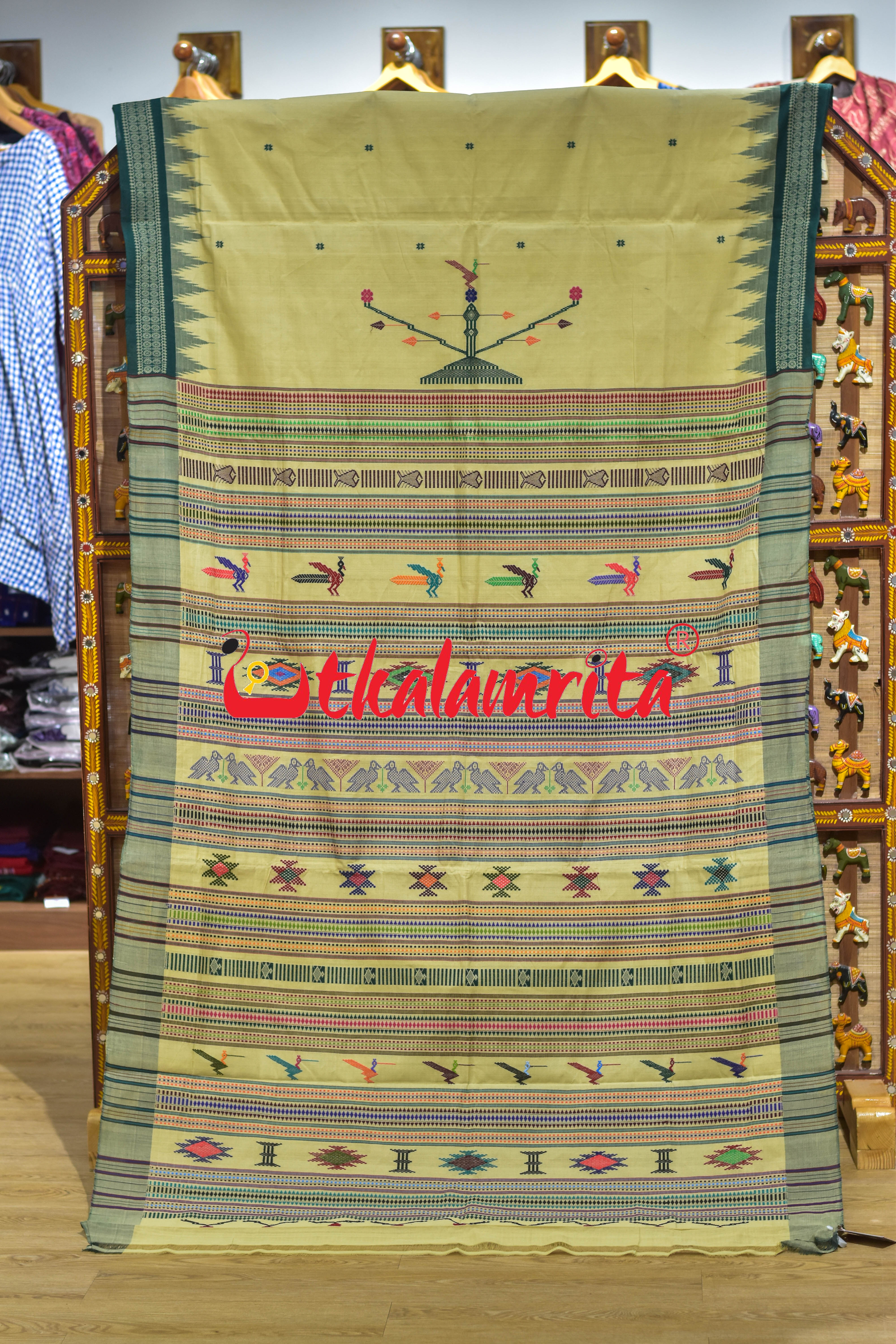 Chandan Green Border Ganjam Bomkai Cotton Saree