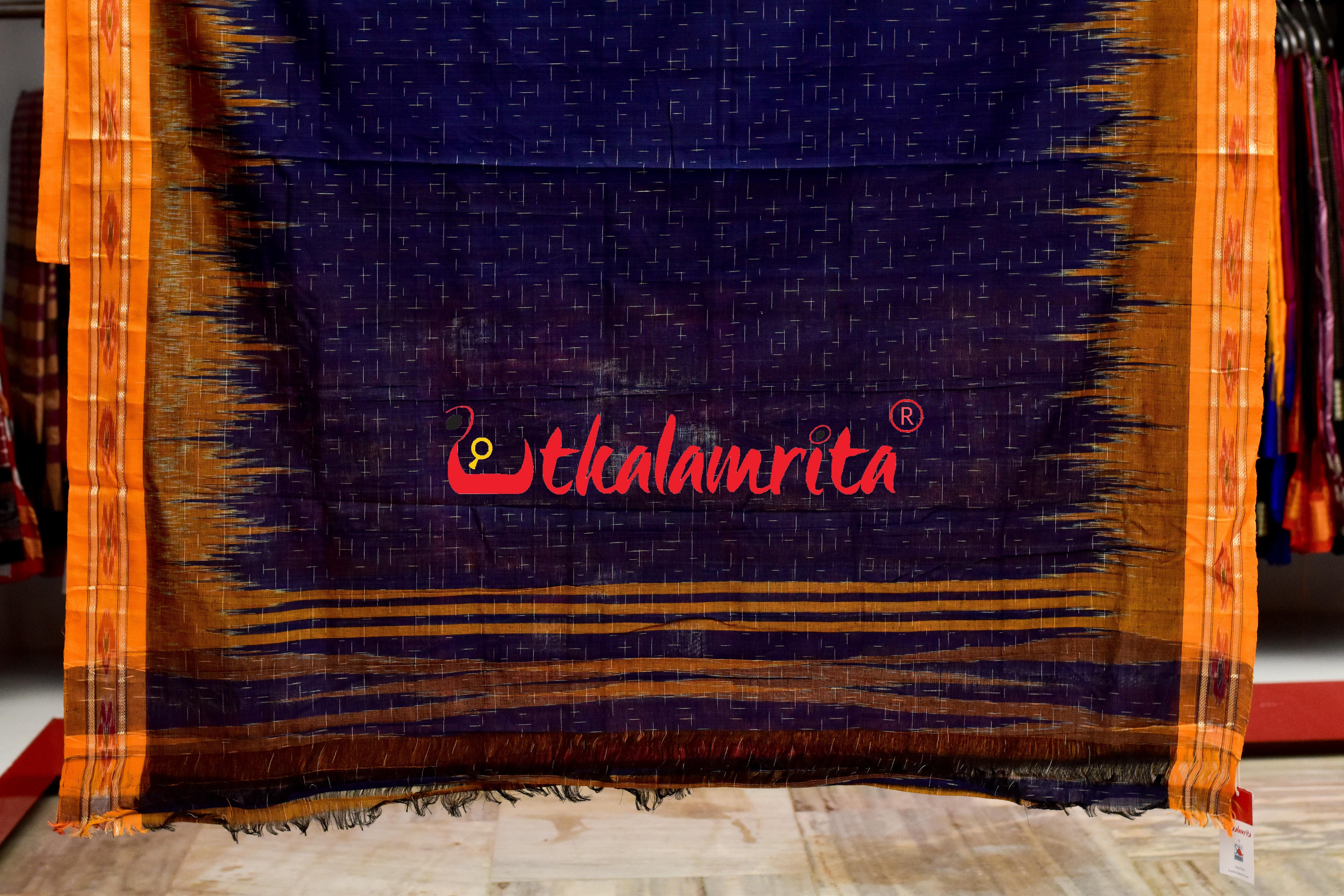 Navy Blue Yellow Jharana Khandua Cotton Saree