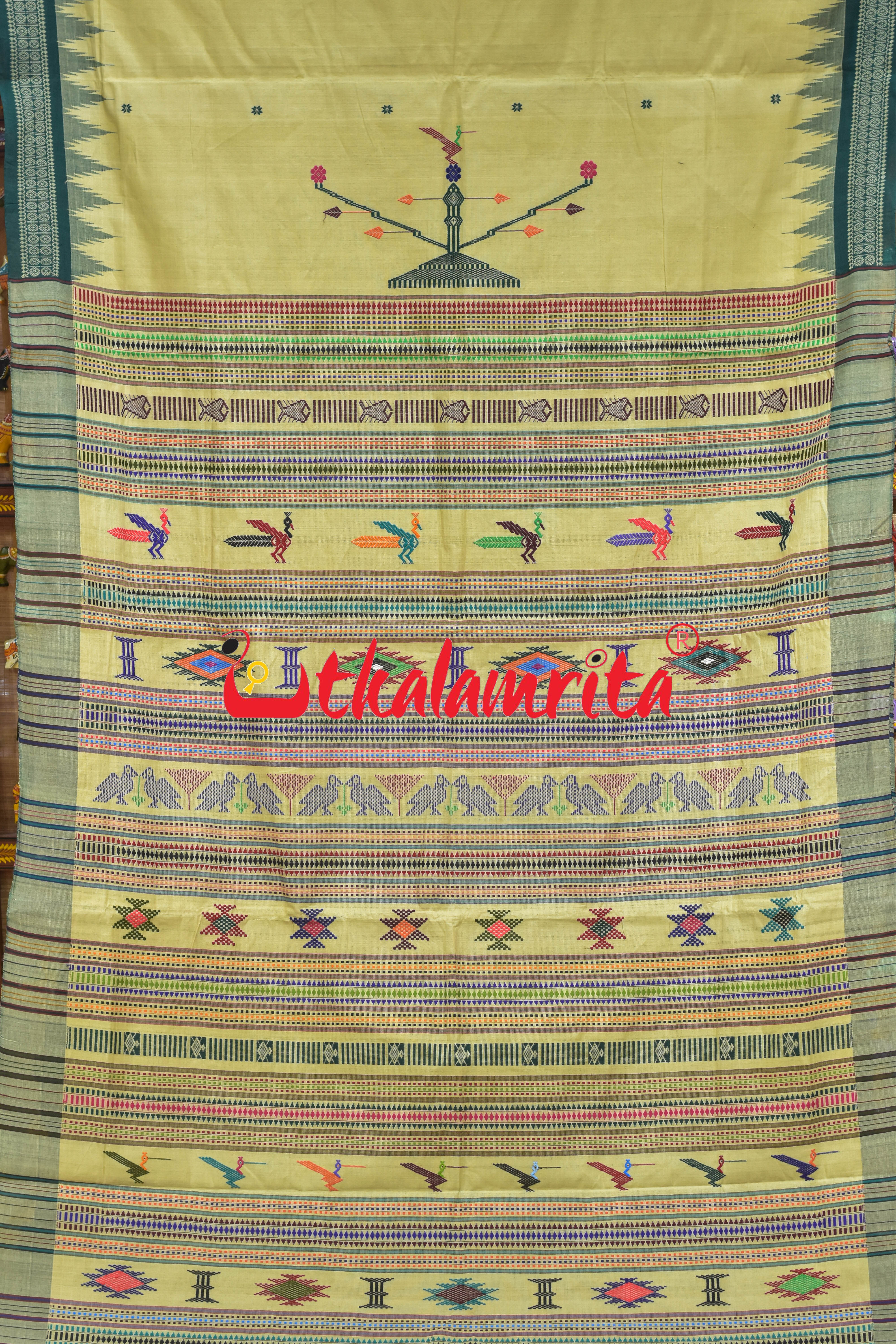 Chandan Green Border Ganjam Bomkai Cotton Saree