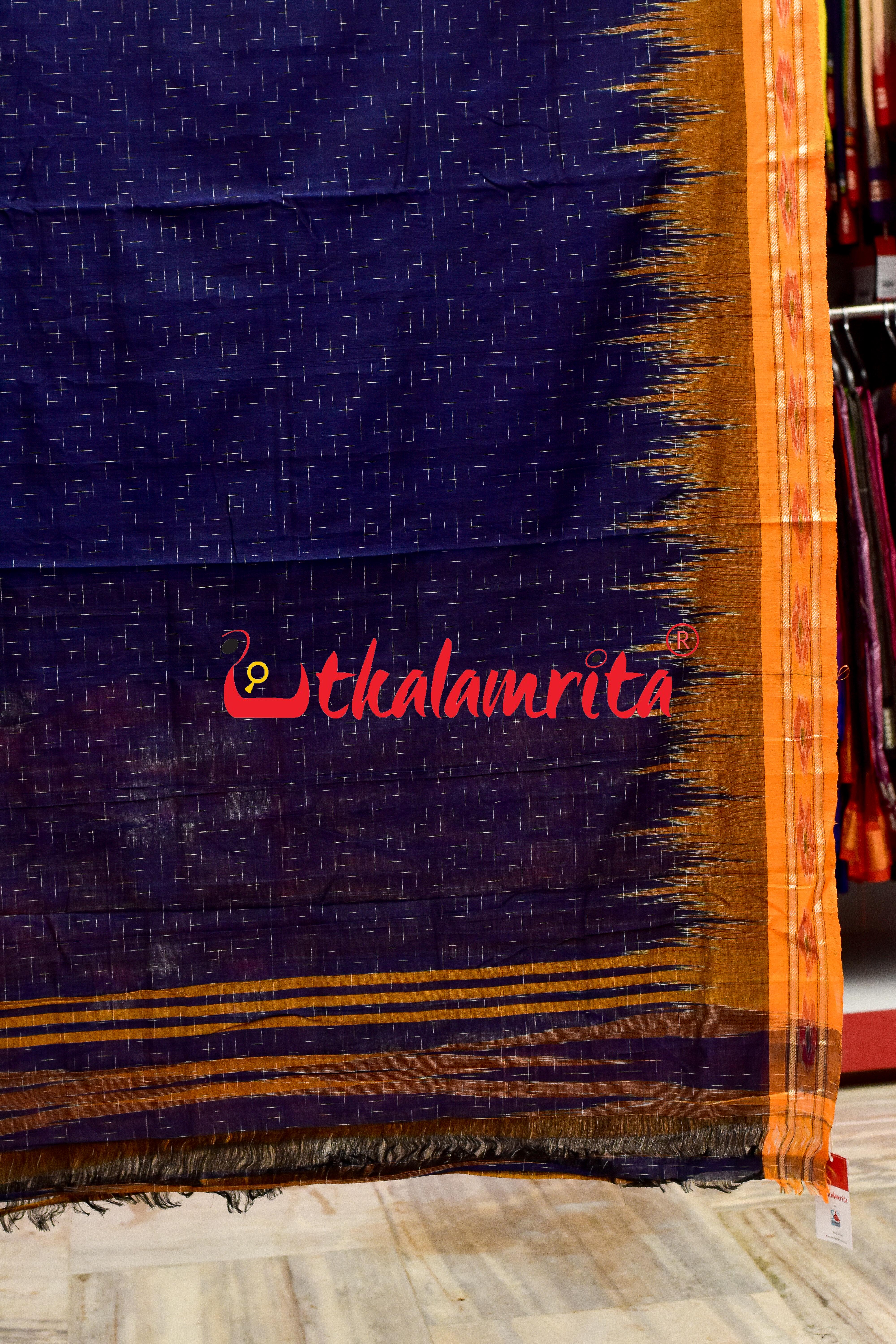 Navy Blue Yellow Jharana Khandua Cotton Saree