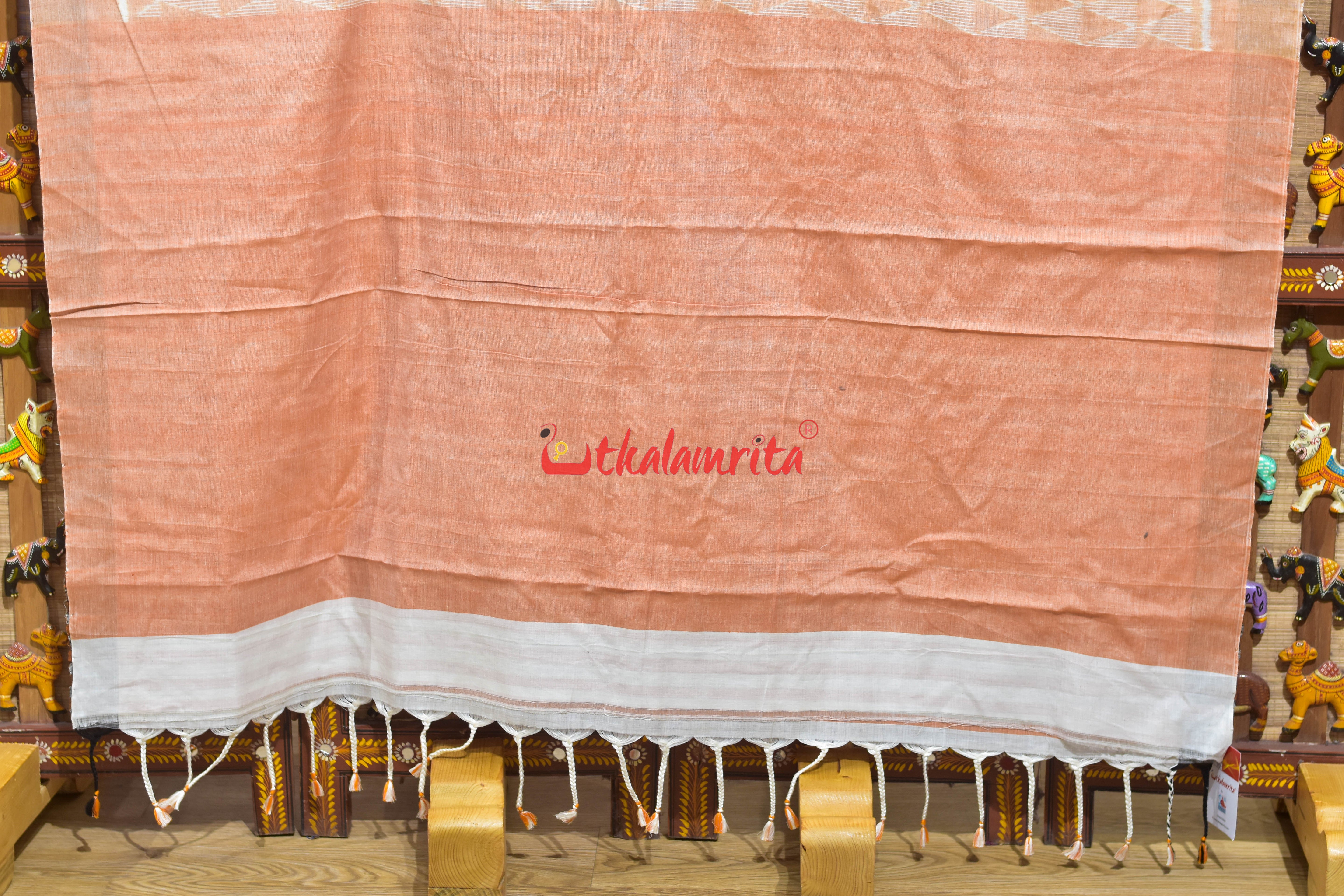 Peach Triangle Lines Khandua Cotton Saree