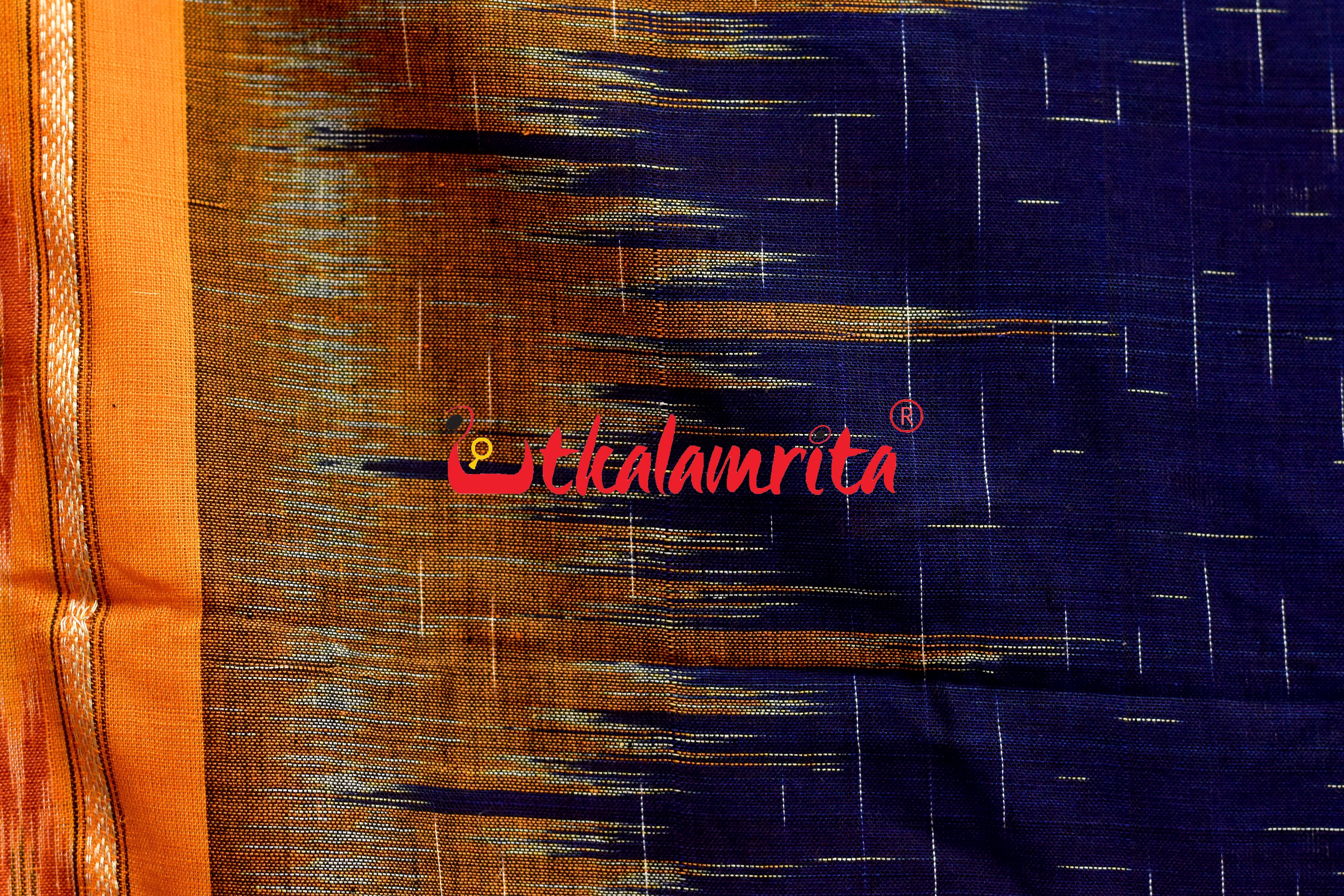 Navy Blue Yellow Jharana Khandua Cotton Saree