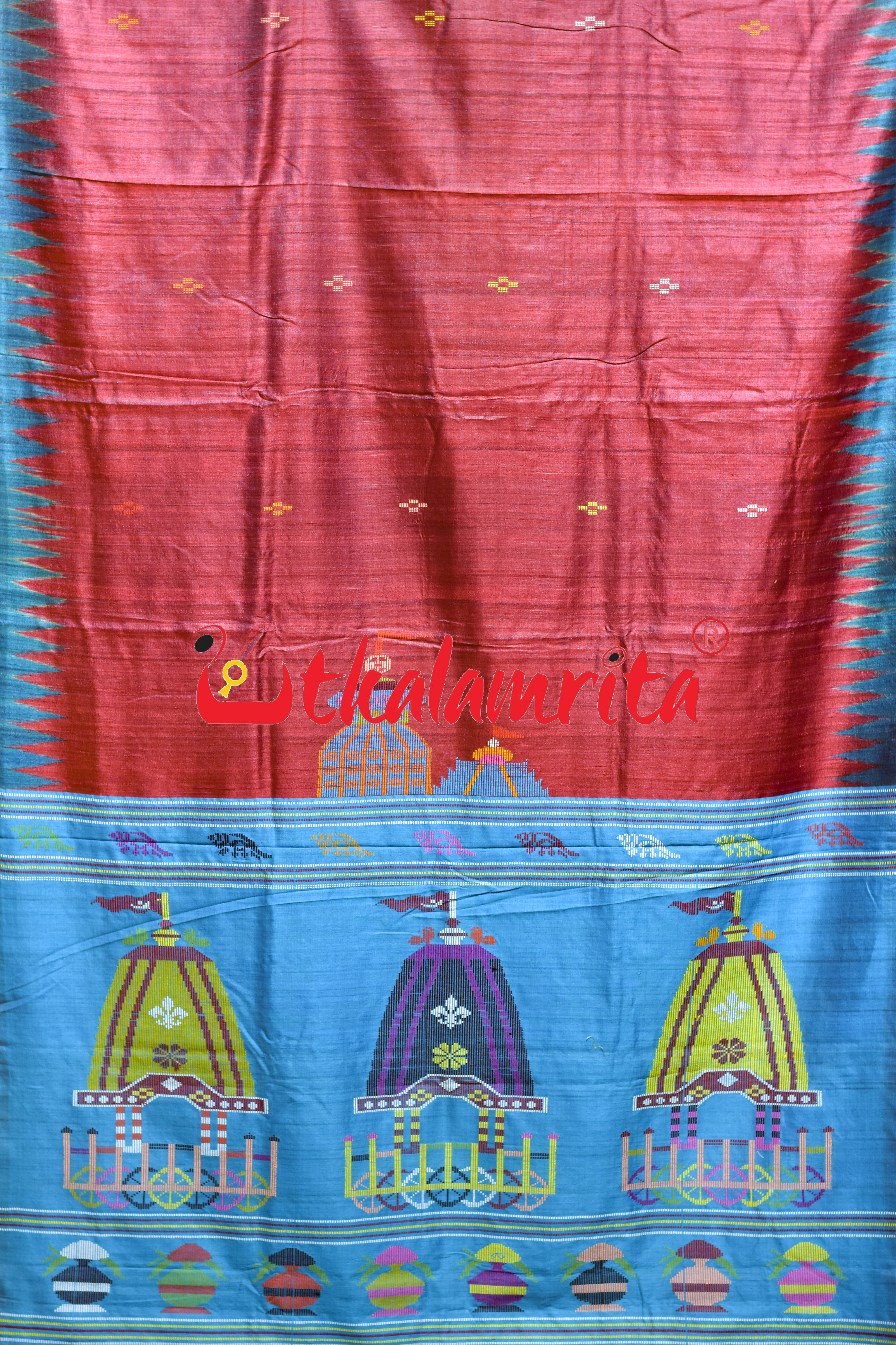 Plain Red Blue Ratha Jatra Gopalpur Tussar Silk Saree