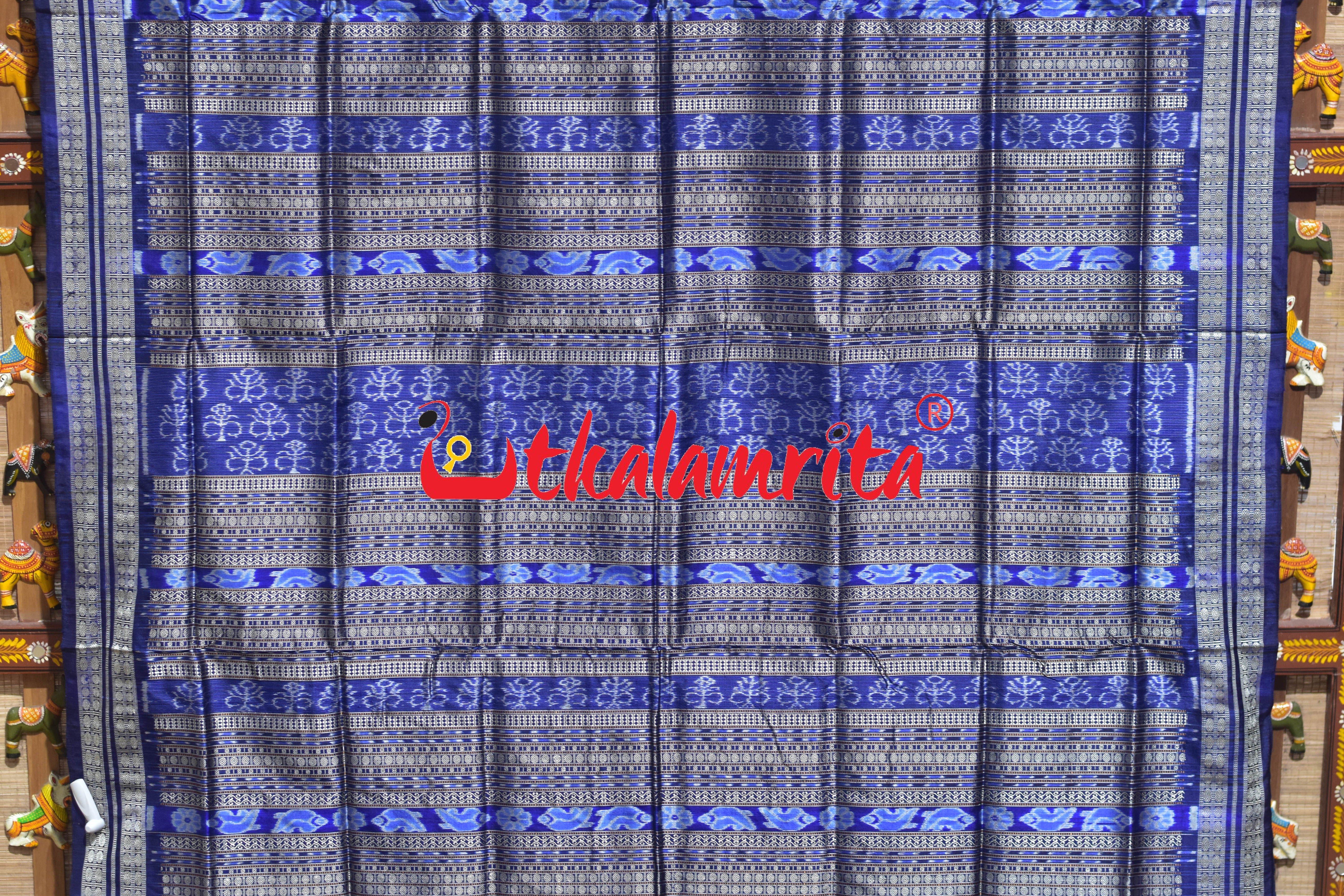 Green Blue Tribal Theme Bomkai Silk Saree