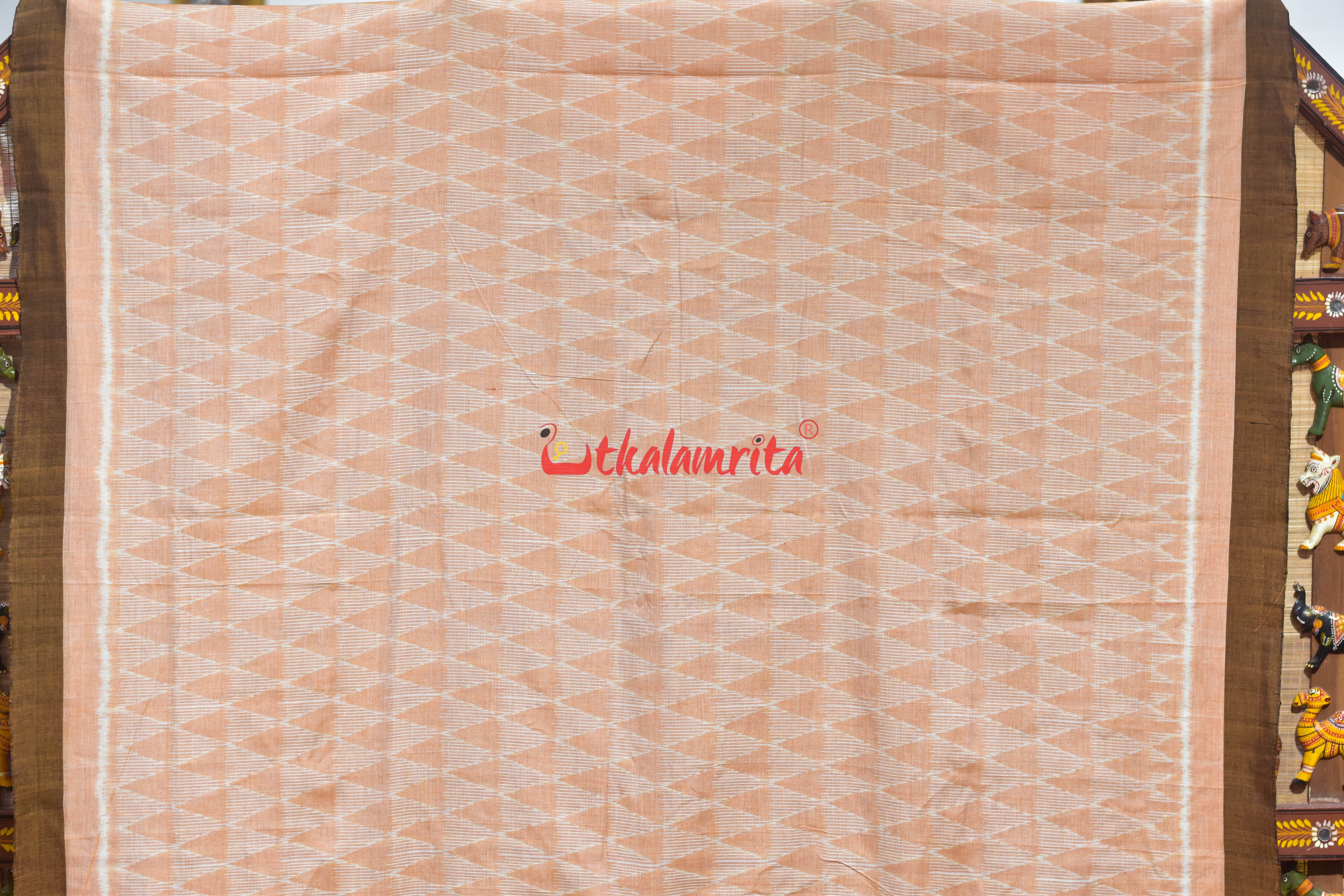 Peach Triangle Lines Khandua Cotton Saree