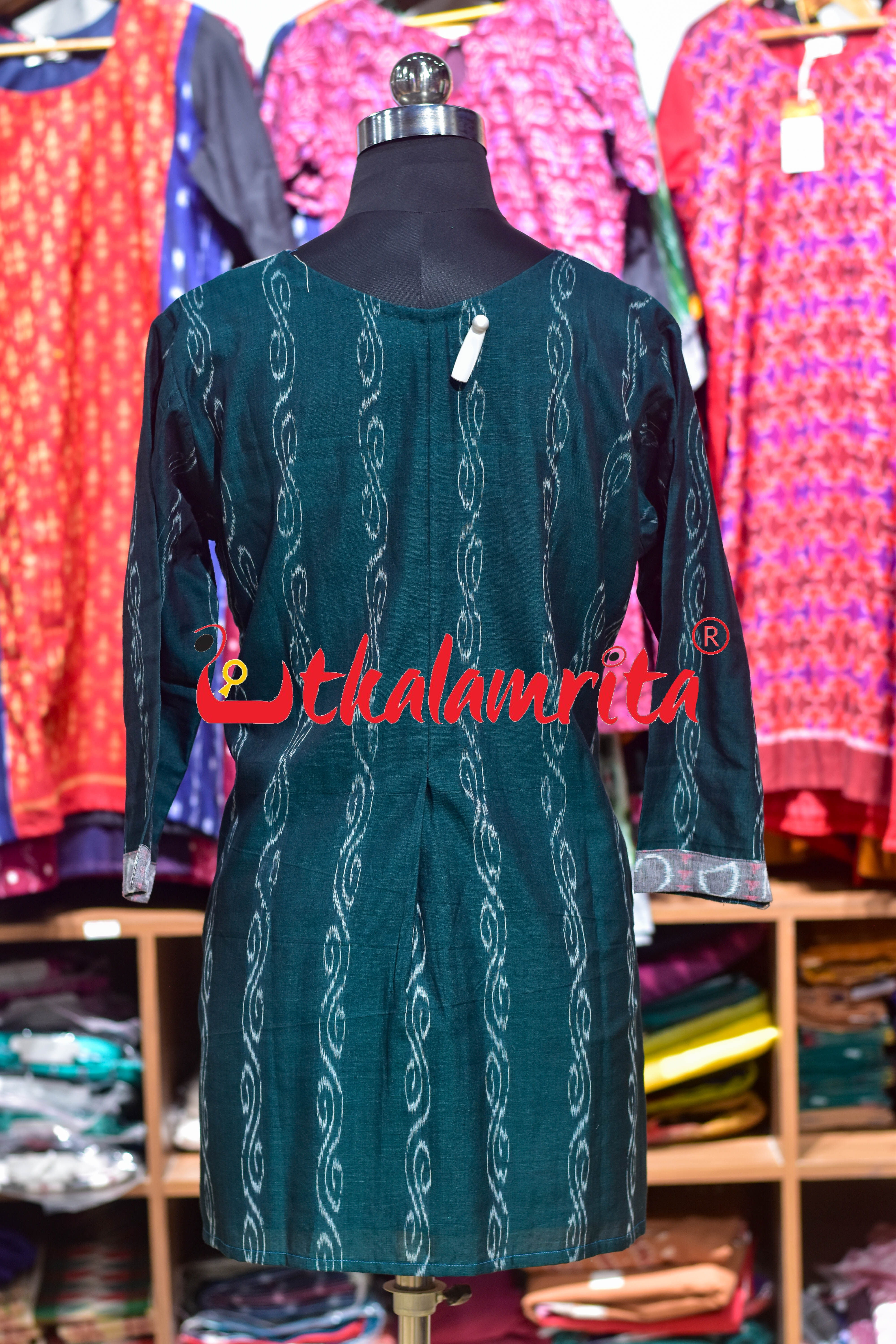 Bottle Green Anjimala English Letters (Ladies' Short Kurti)