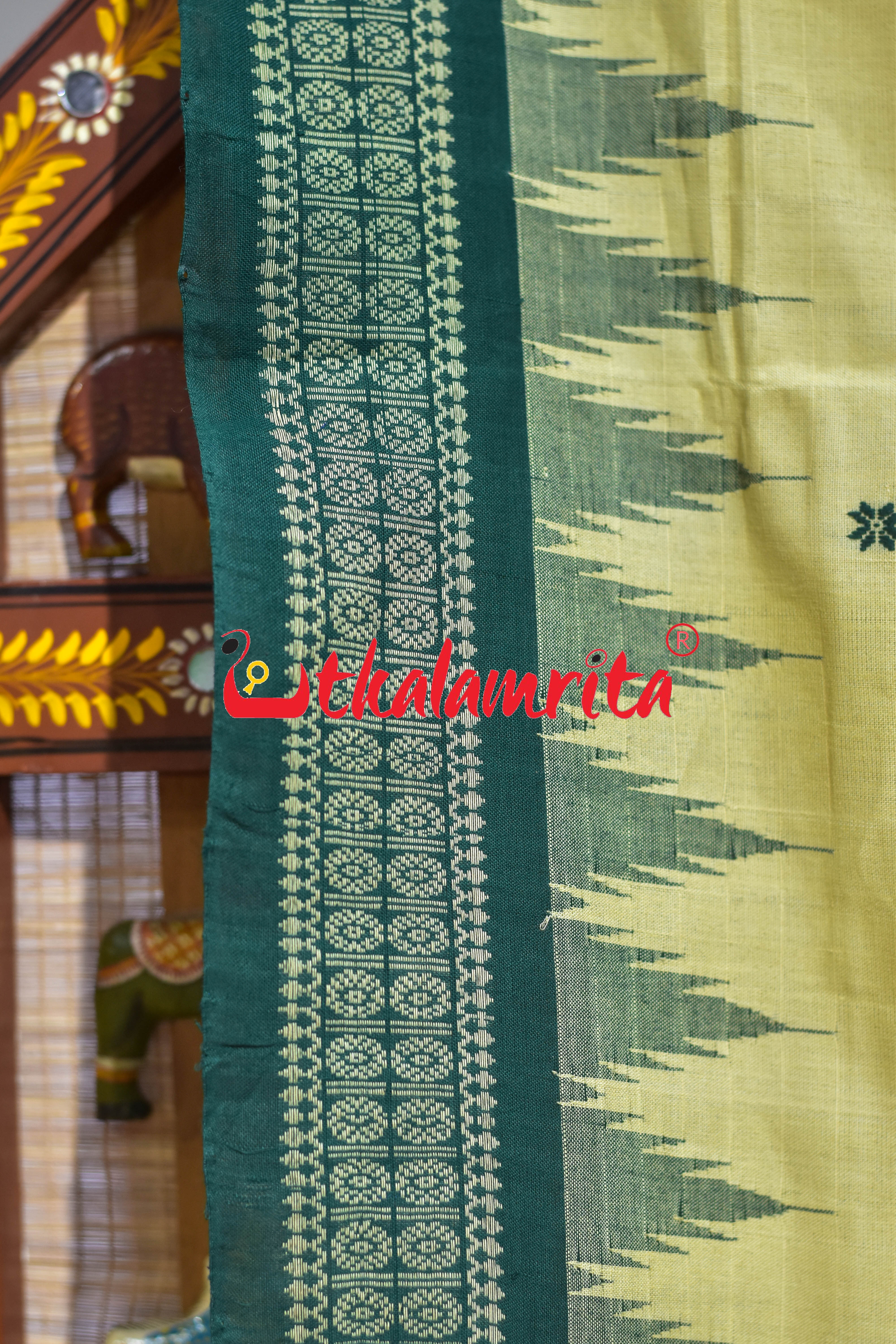 Chandan Green Border Ganjam Bomkai Cotton Saree