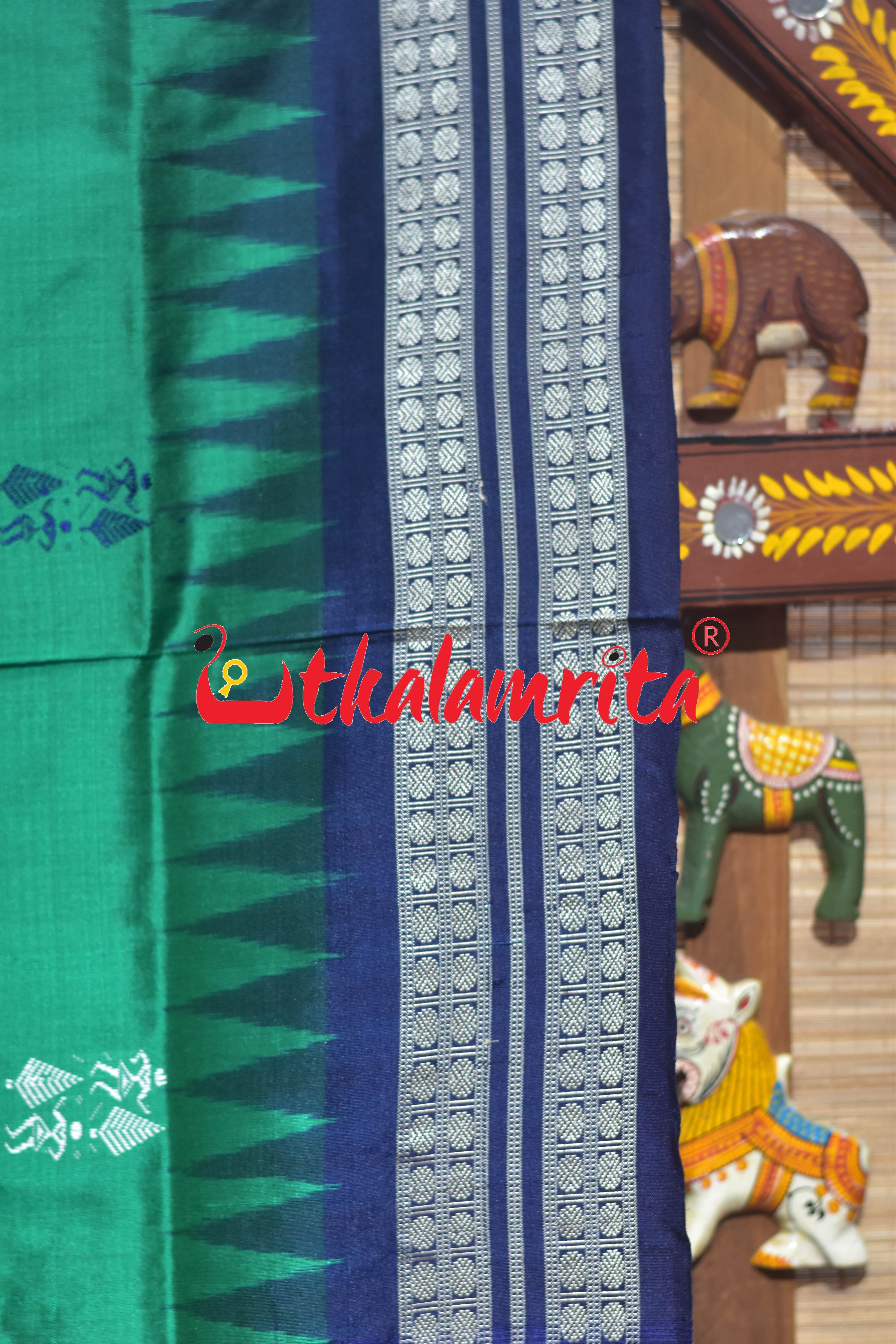 Green Blue Tribal Theme Bomkai Silk Saree