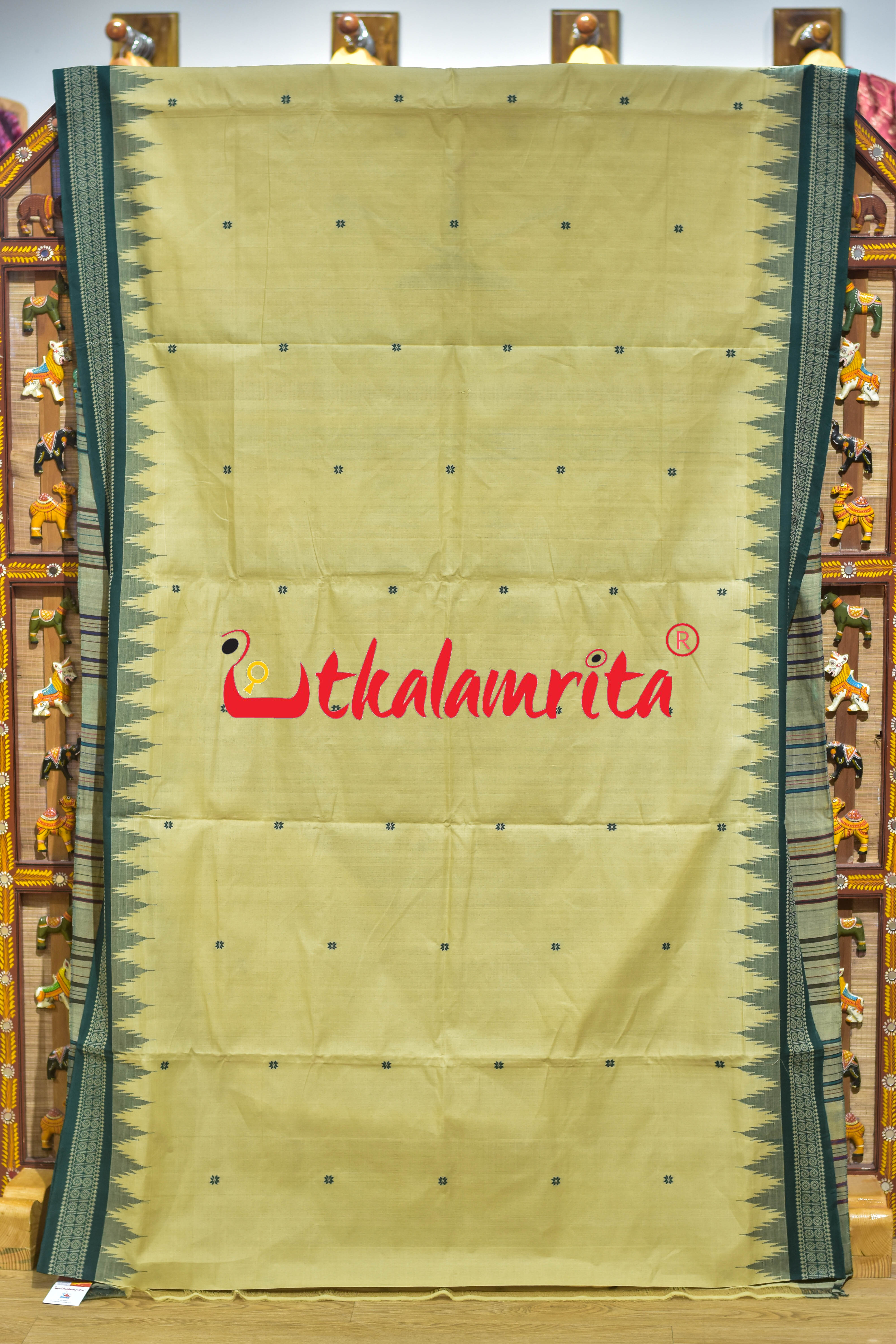 Chandan Green Border Ganjam Bomkai Cotton Saree