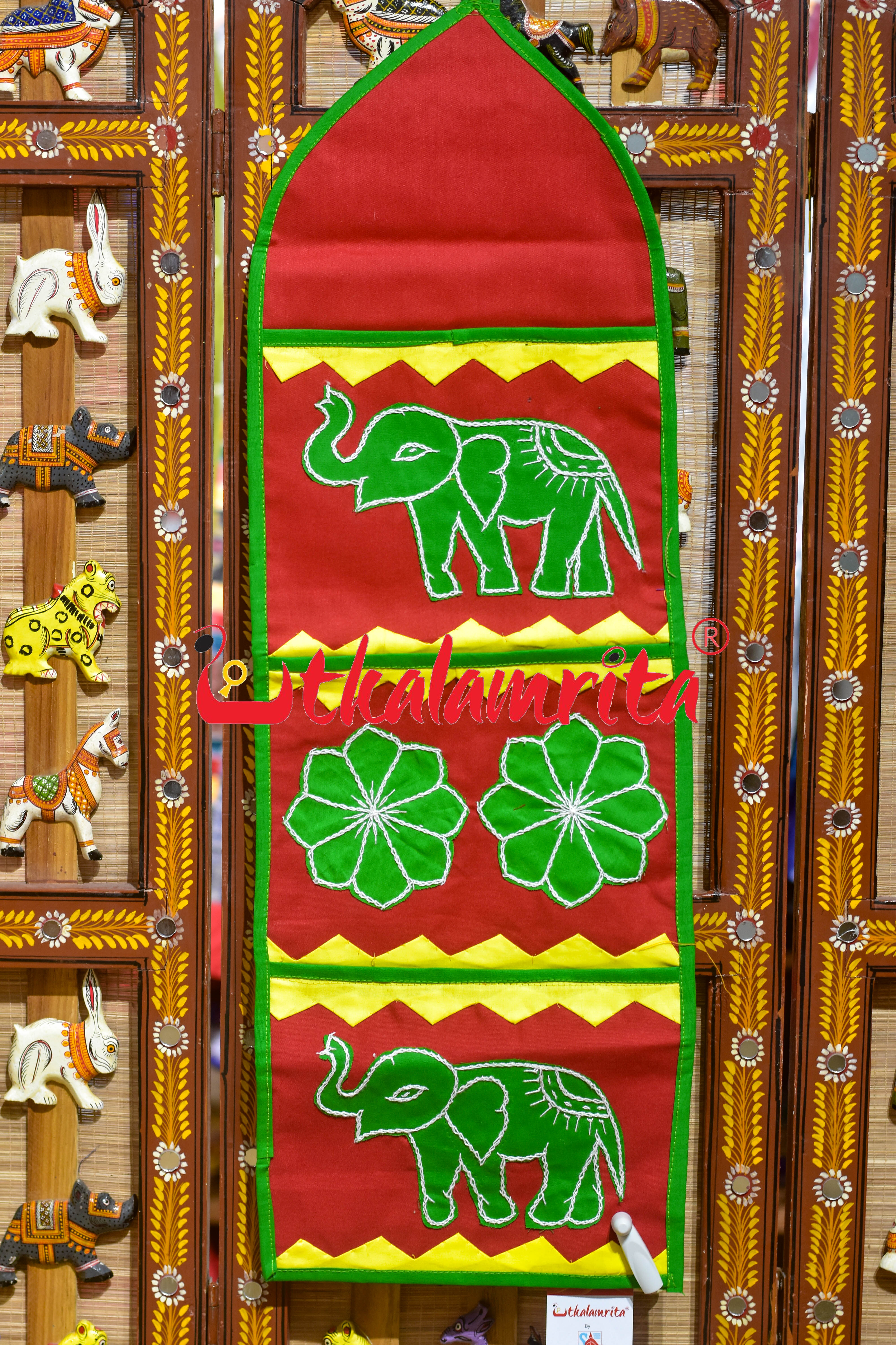 Red Green Middle Flower Pipli Applique Letter Box