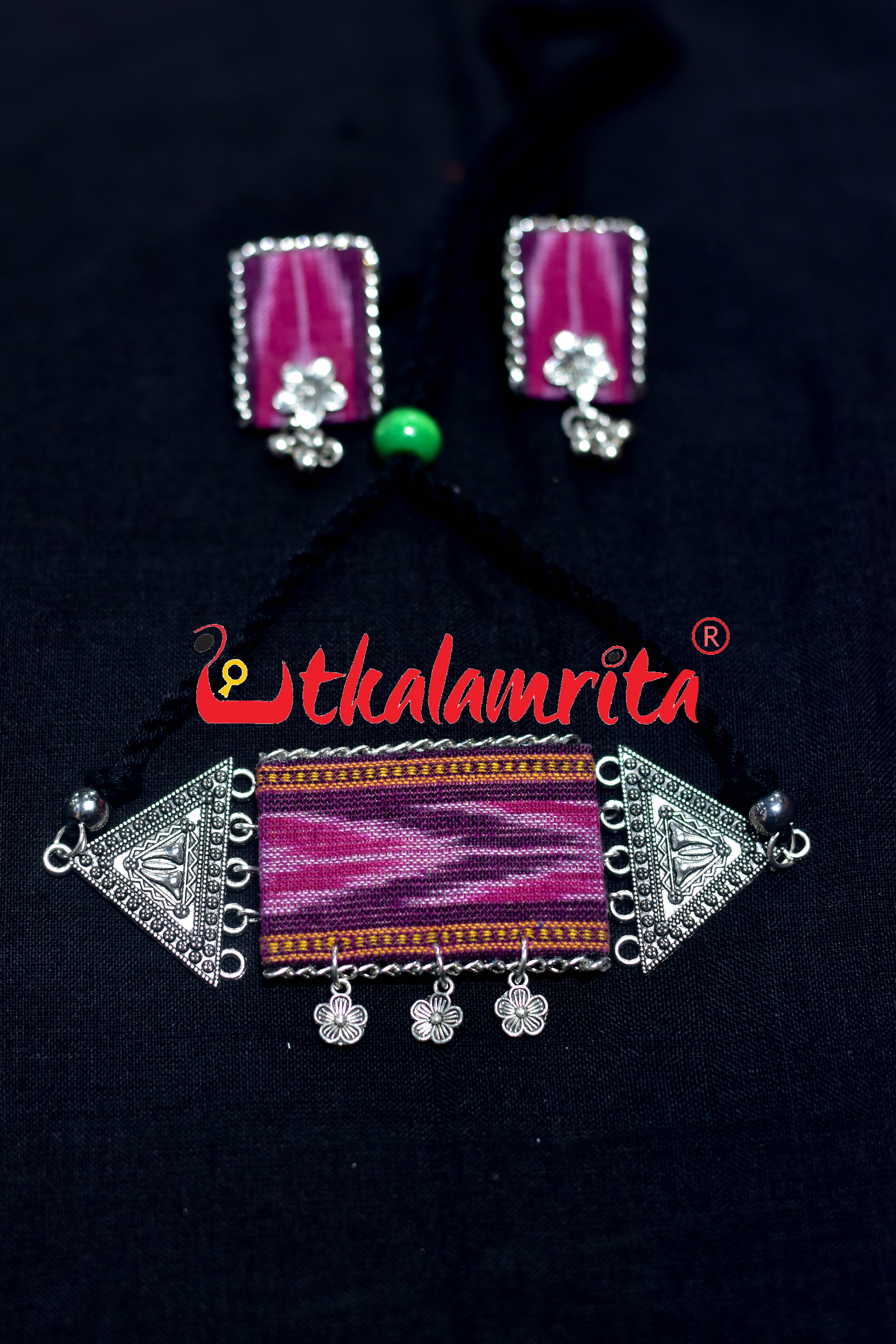 Silver Magenta Ikat Small Choker Set