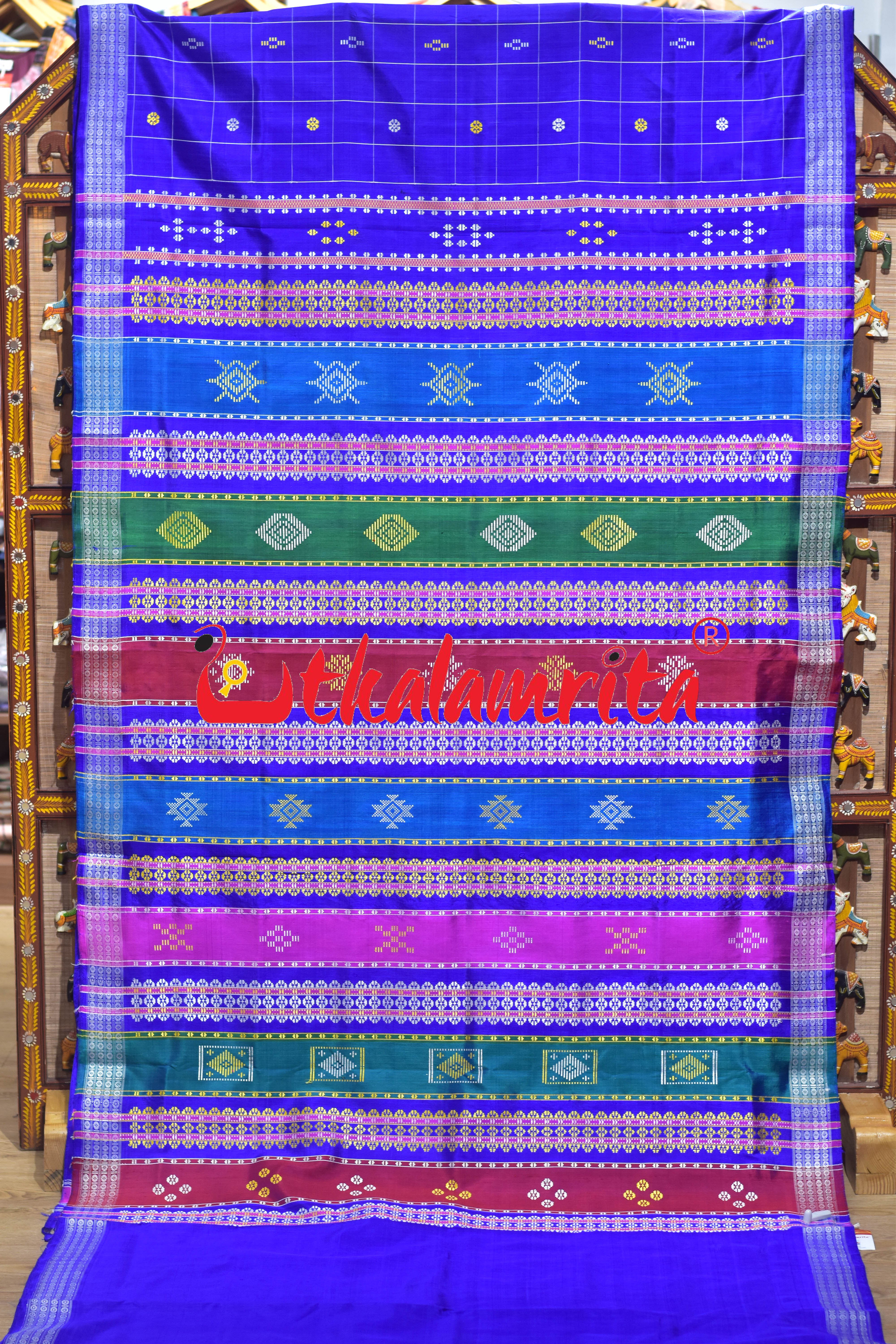 Blue Body Checks Double Anchal Berhampuri Silk Saree