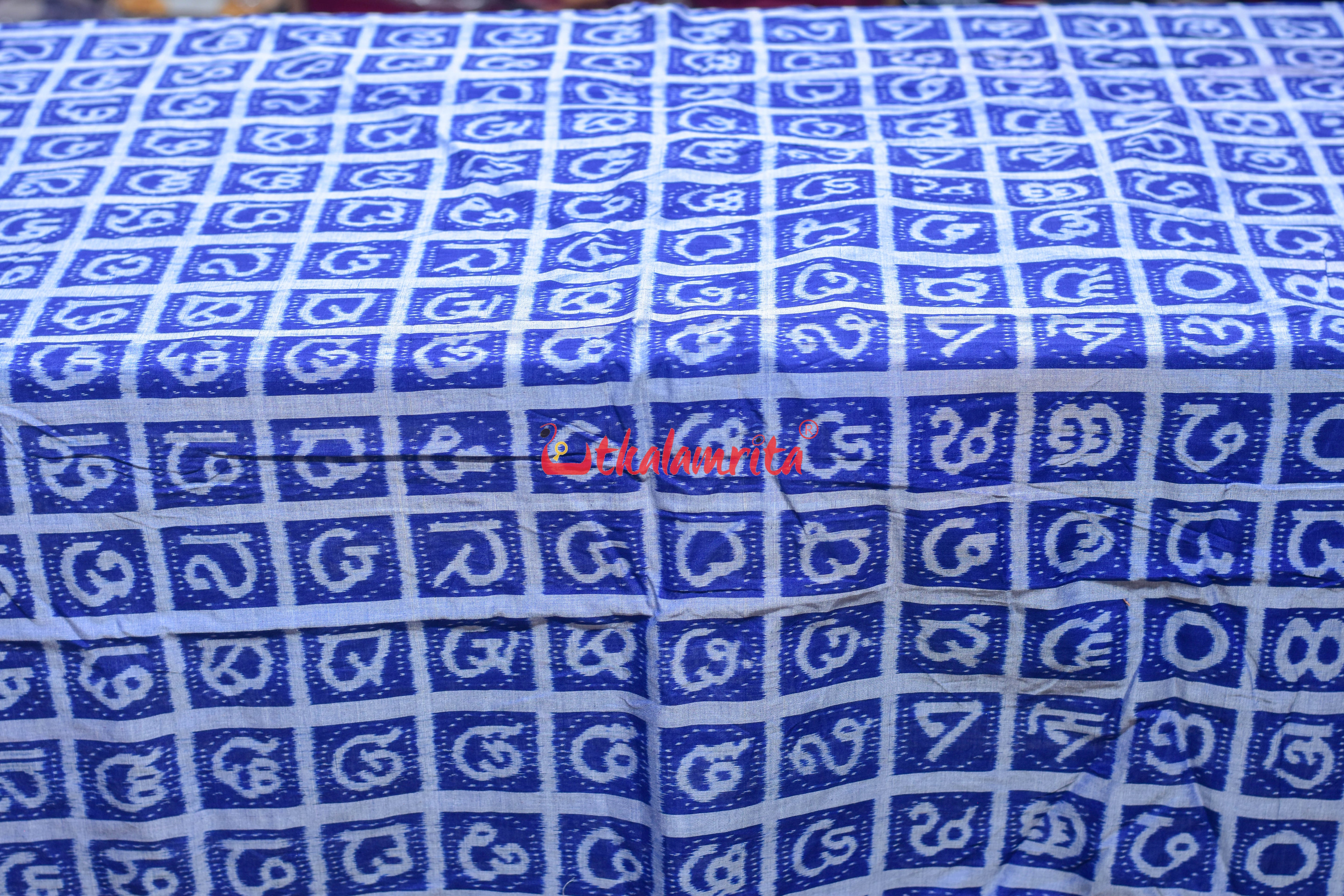 Blue Odia Alphabets Sambalpuri Cotton (Fabric)
