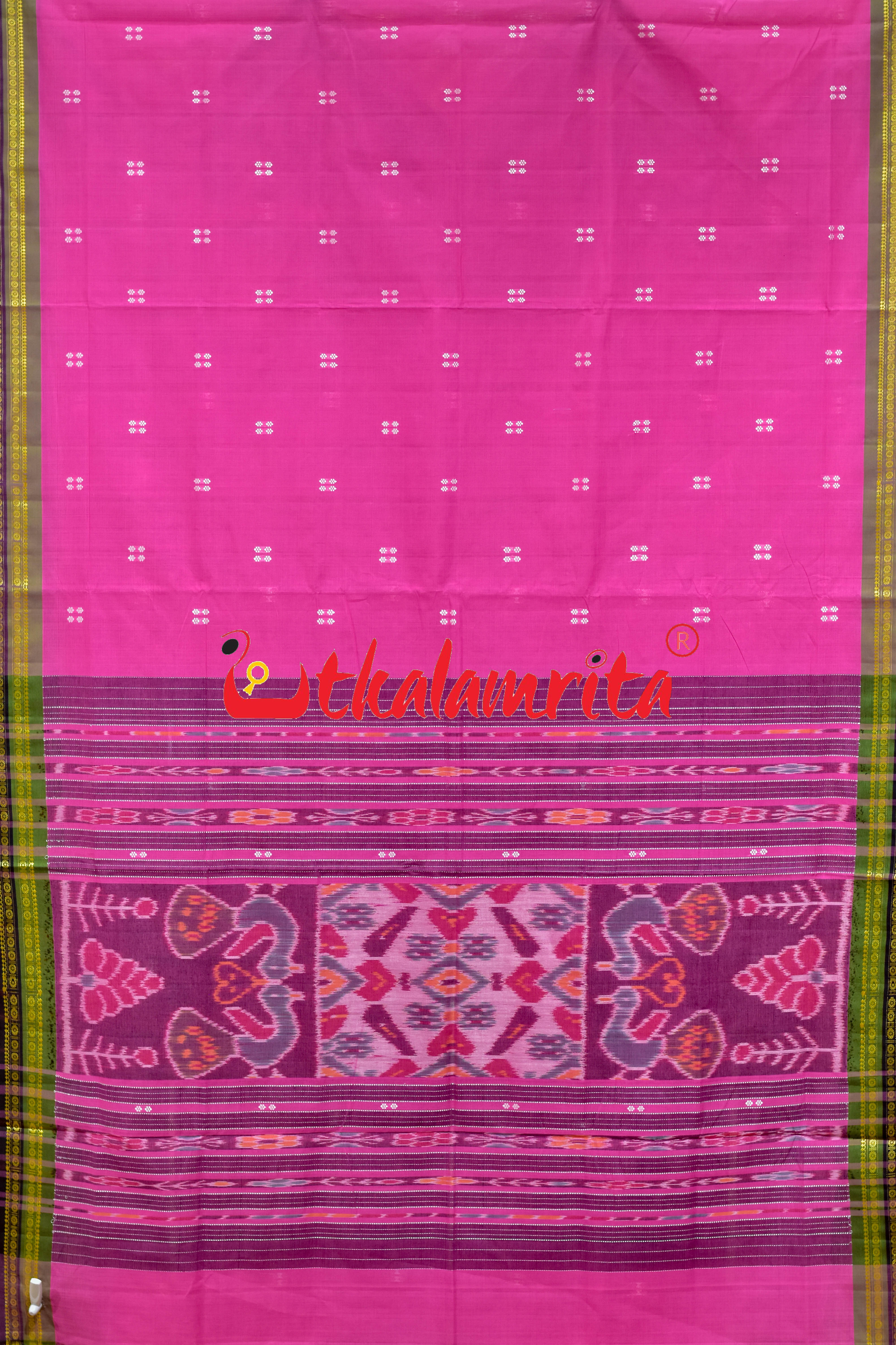 Pink Double Border Doby Pittala Single Cotton Saree