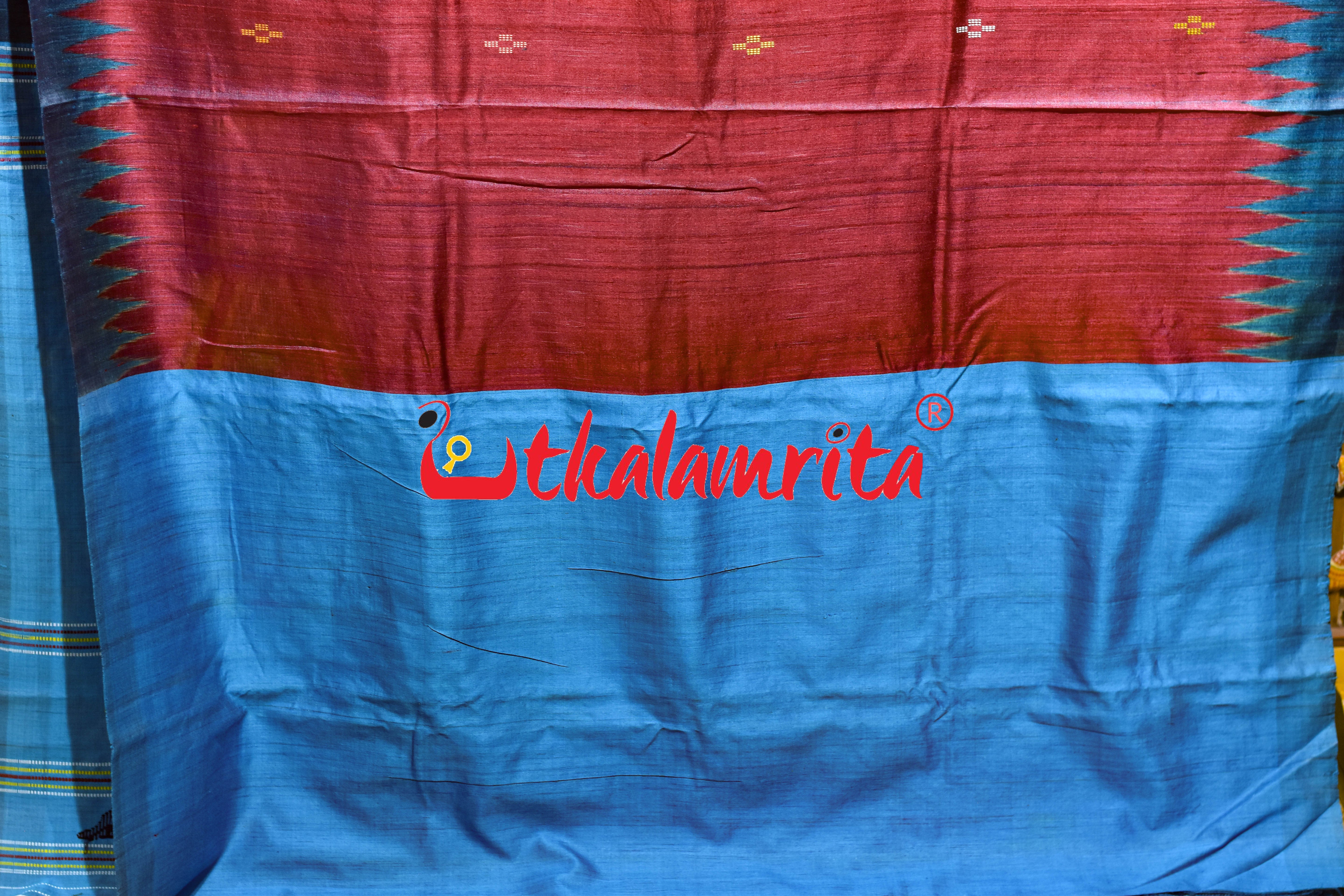 Plain Red Blue Ratha Jatra Gopalpur Tussar Silk Saree
