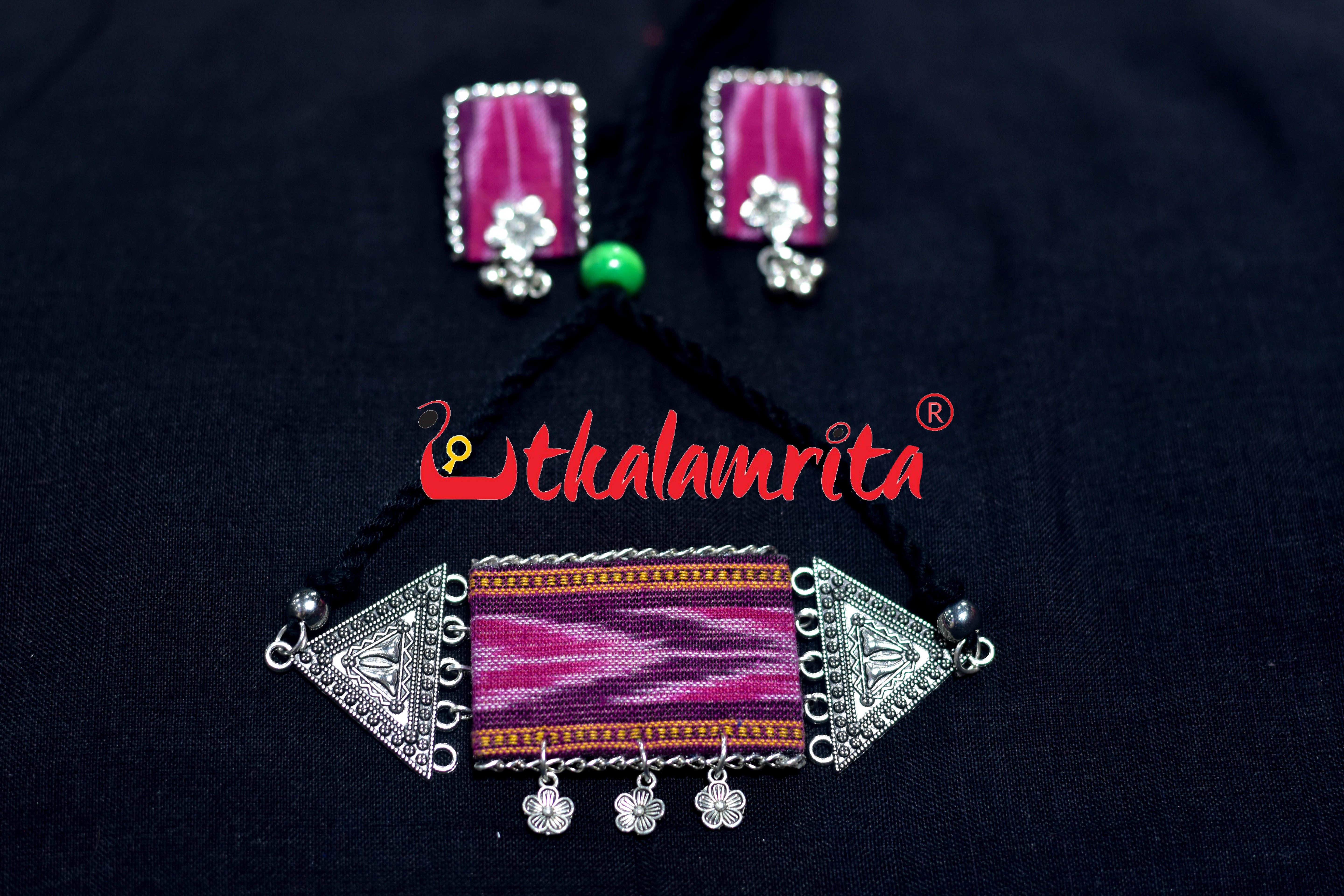 Silver Magenta Ikat Small Choker Set