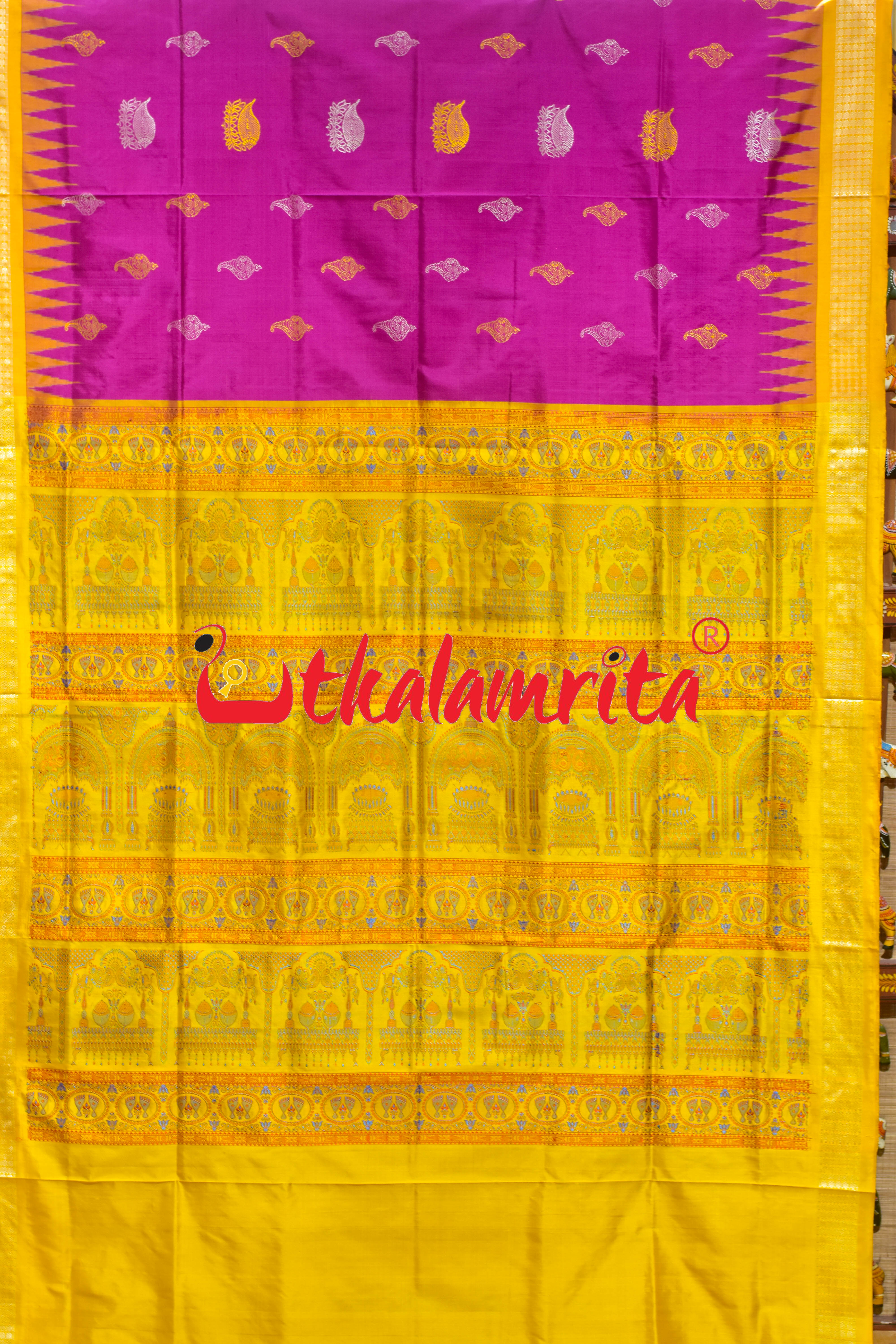Rani Yellow Sankha Phula Bomkai Silk Saree