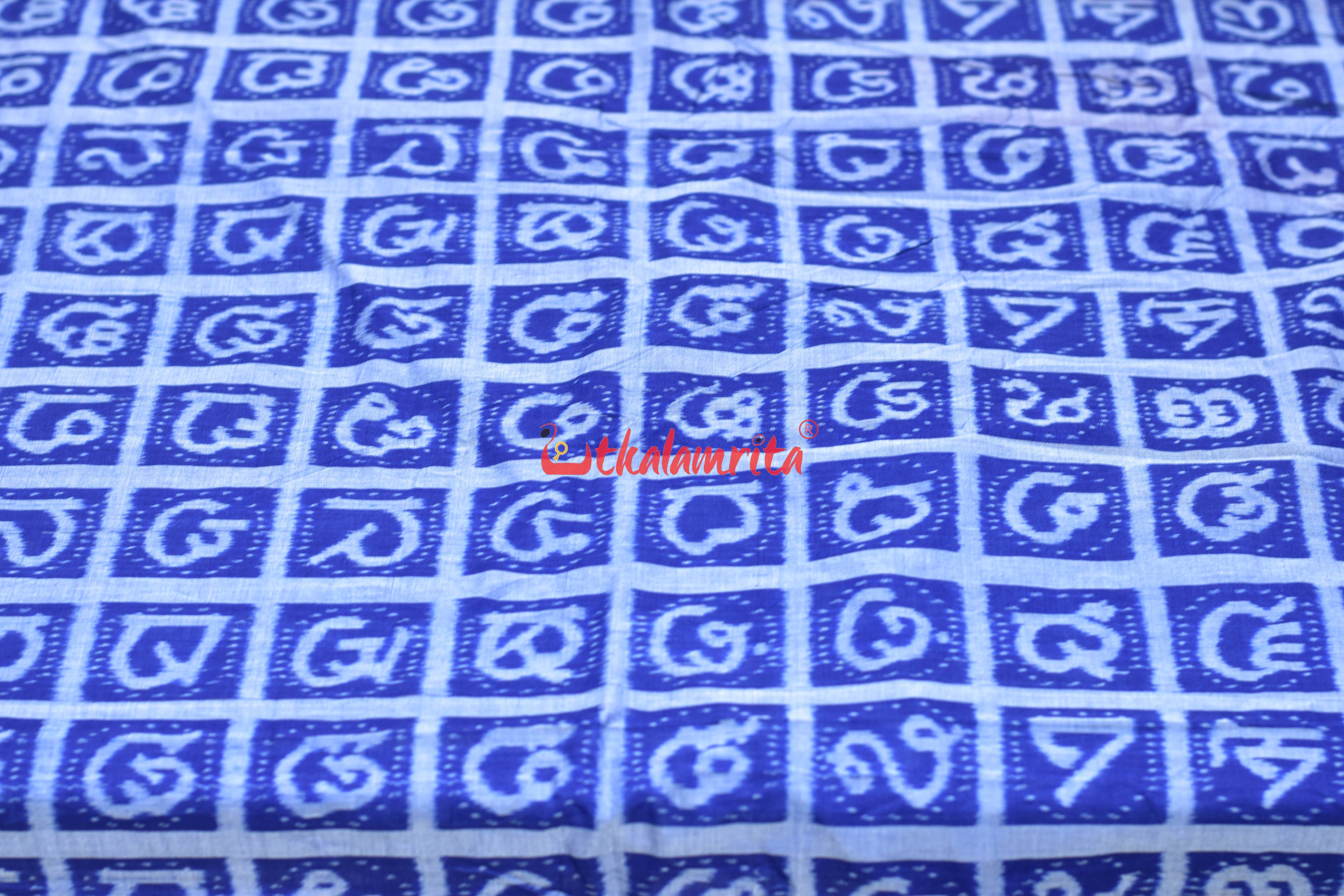 Blue Odia Alphabets Sambalpuri Cotton (Fabric)