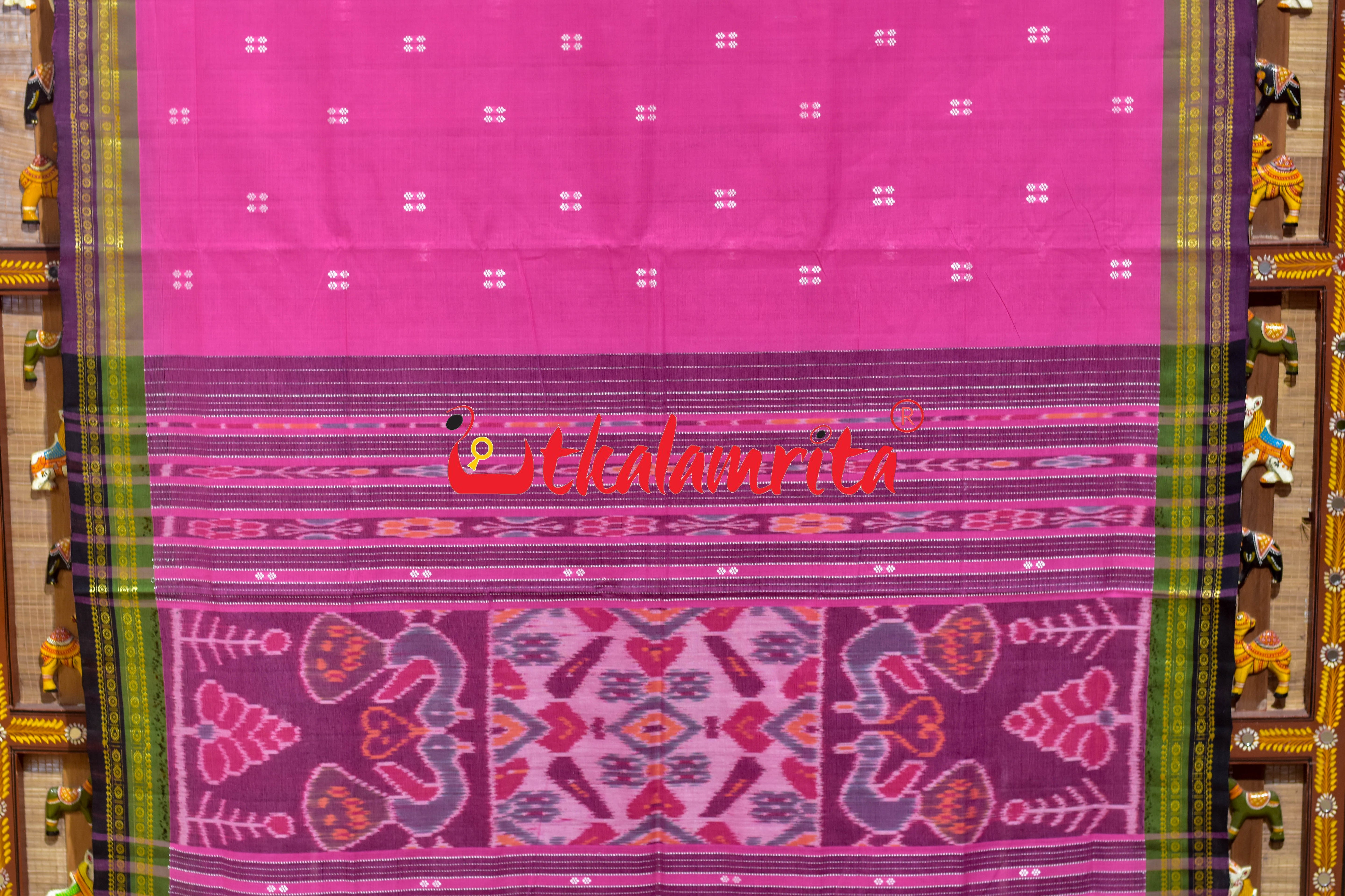 Pink Double Border Doby Pittala Single Cotton Saree