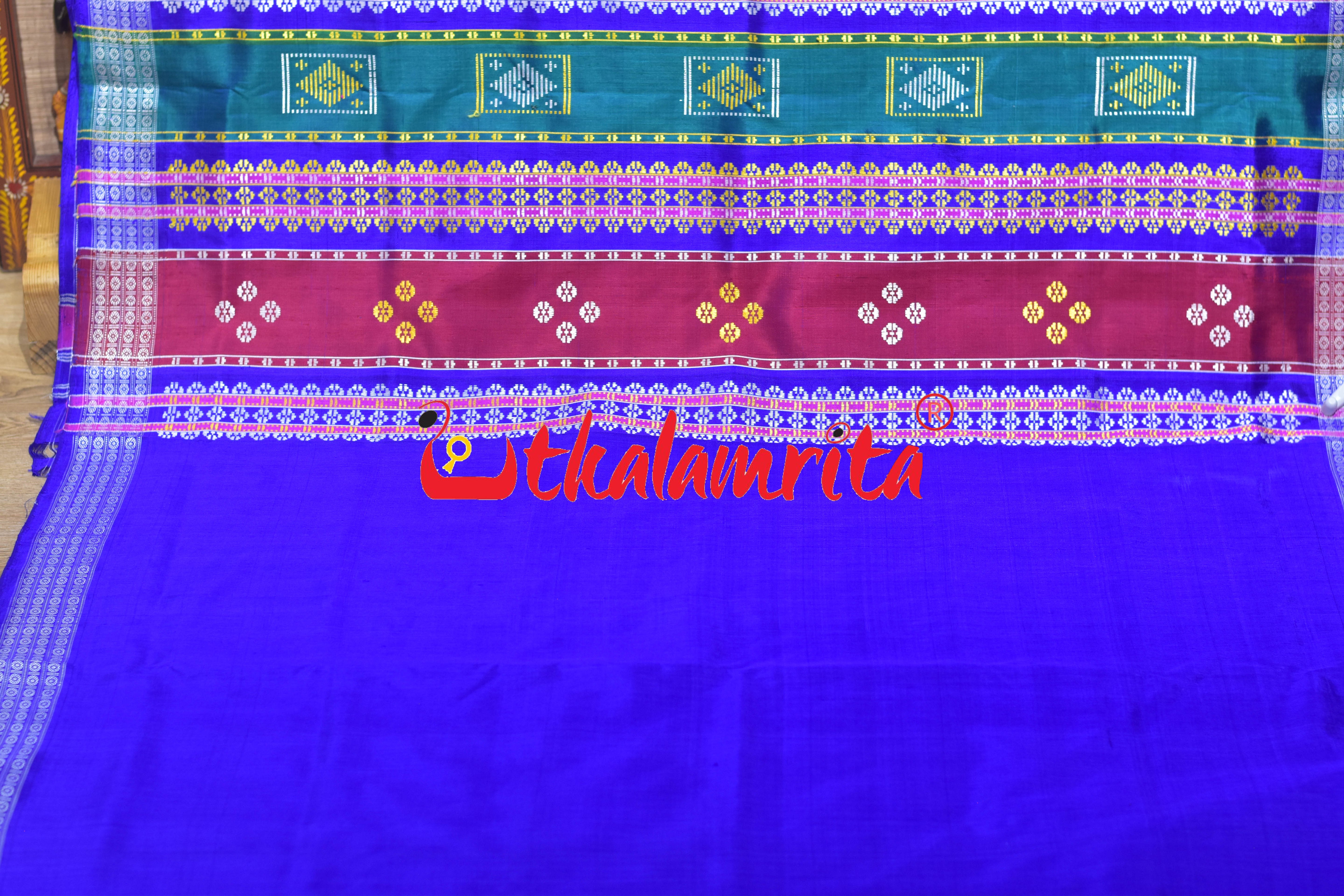 Blue Body Checks Double Anchal Berhampuri Silk Saree