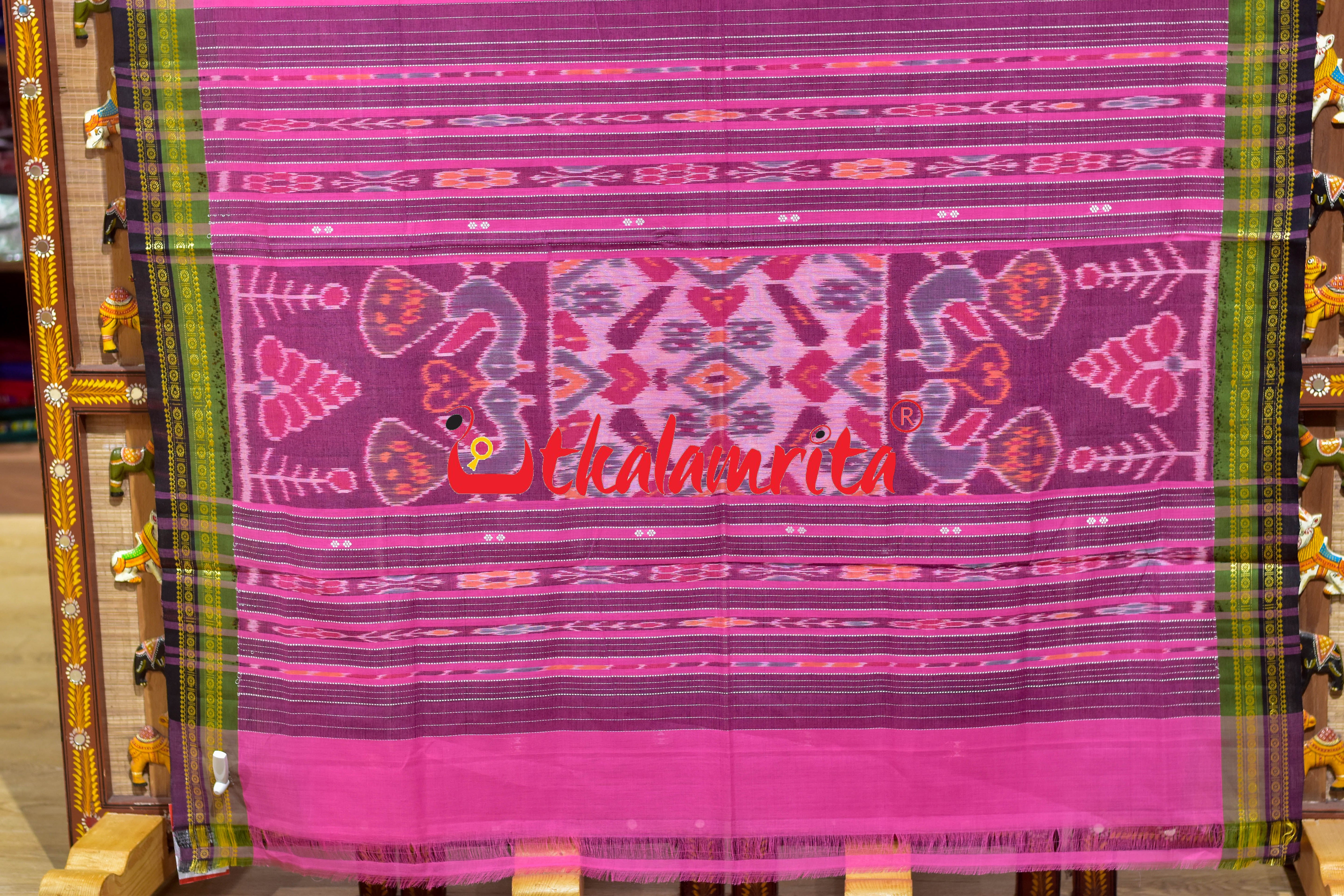 Pink Double Border Doby Pittala Single Cotton Saree