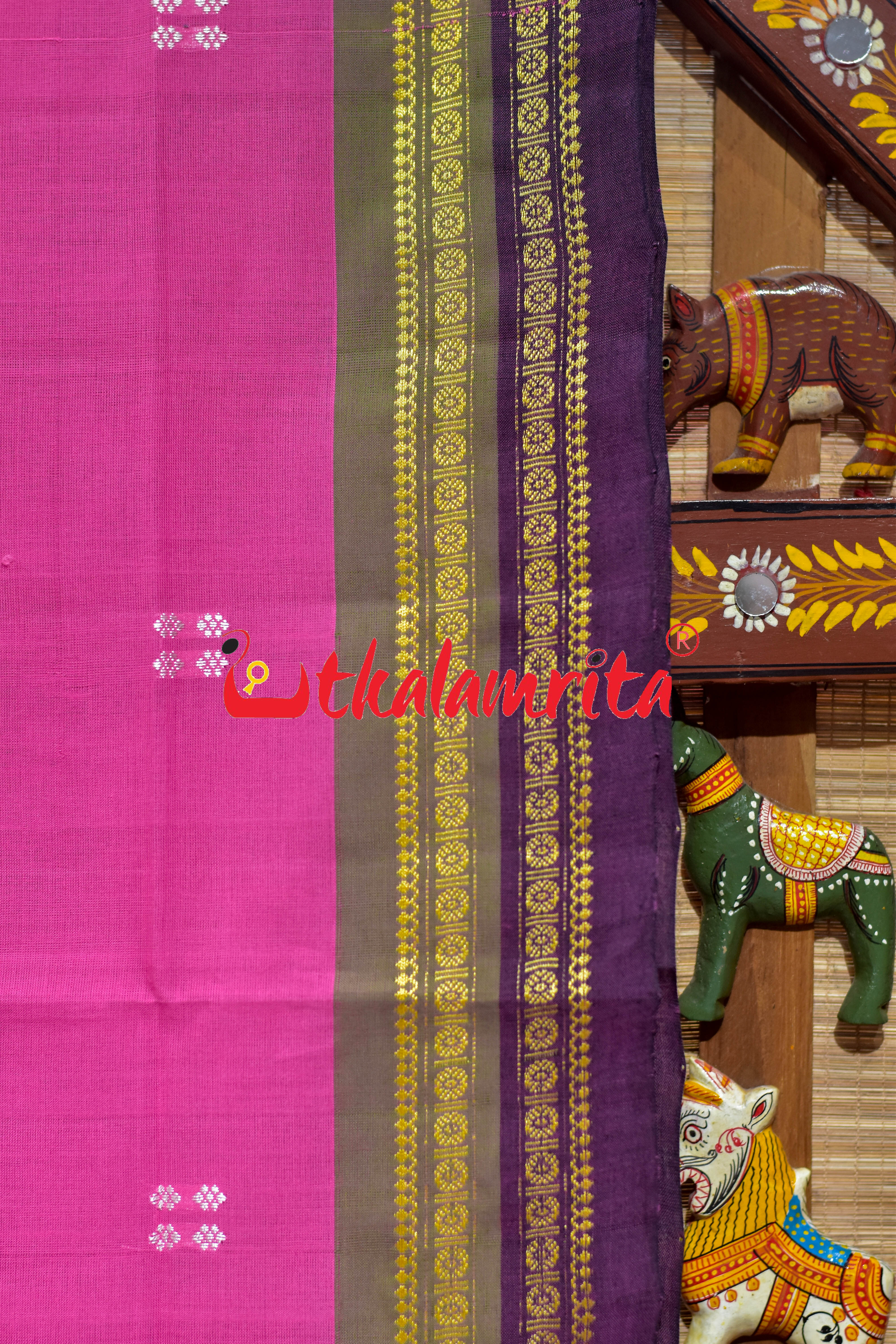 Pink Double Border Doby Pittala Single Cotton Saree