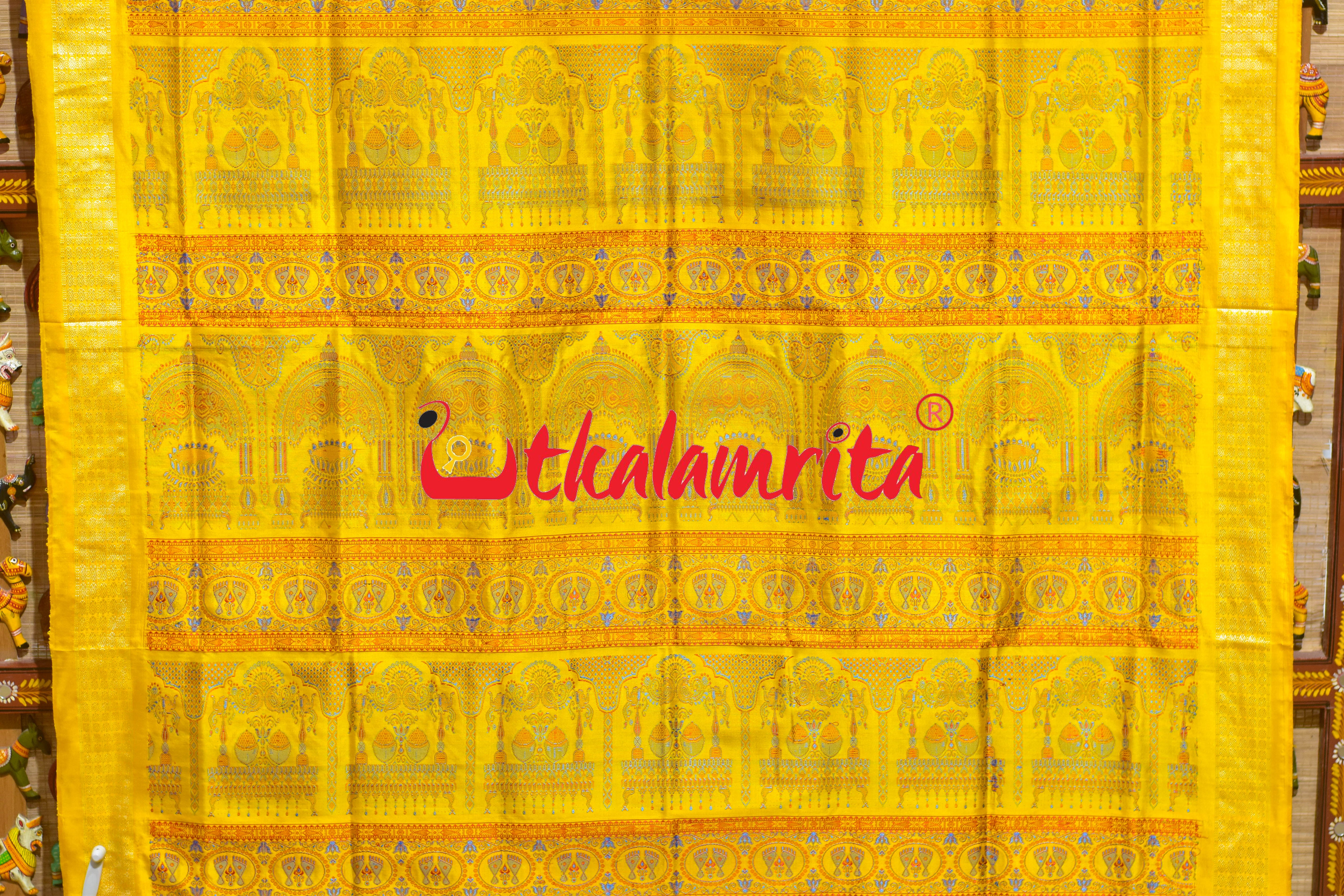 Rani Yellow Sankha Phula Bomkai Silk Saree