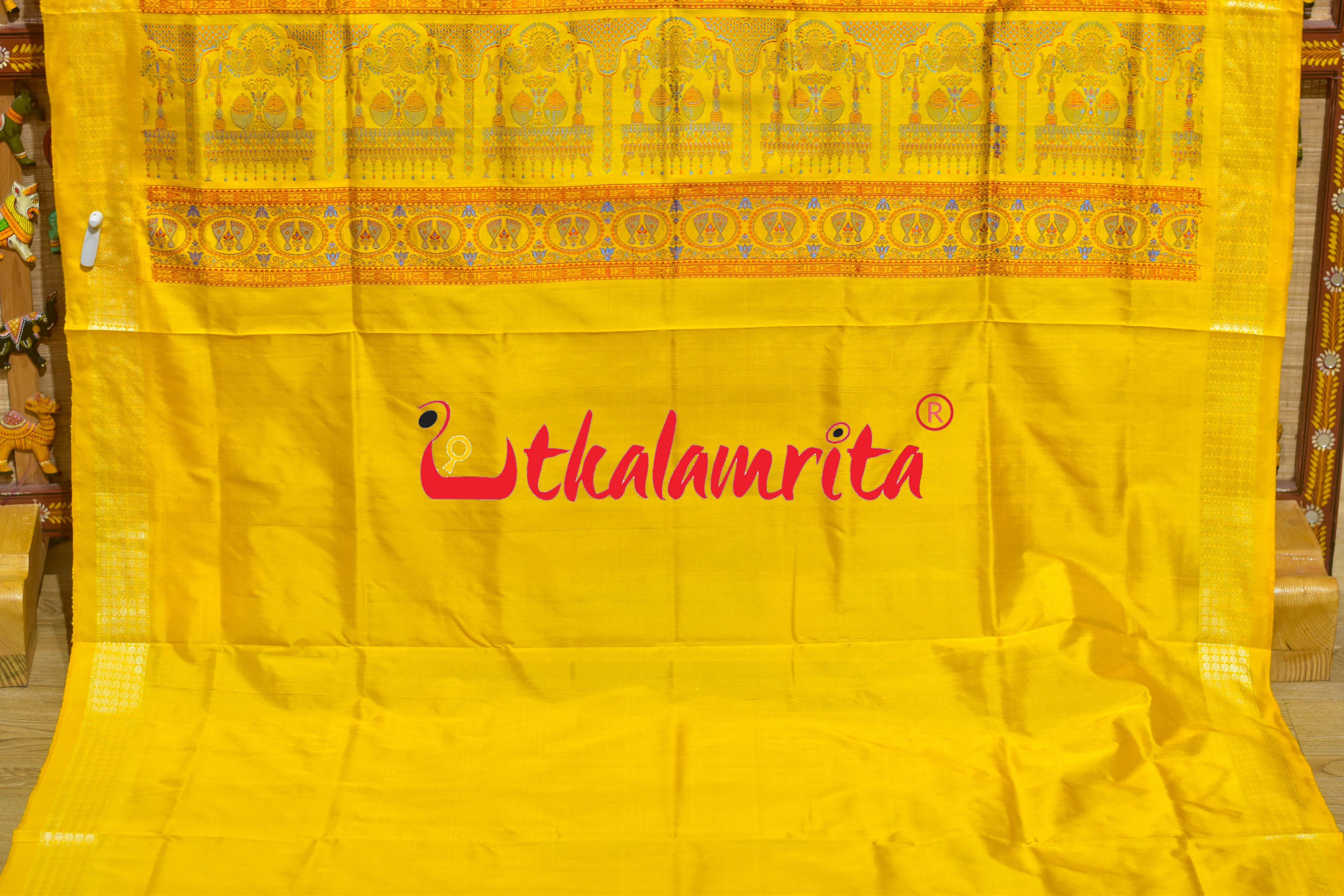 Rani Yellow Sankha Phula Bomkai Silk Saree