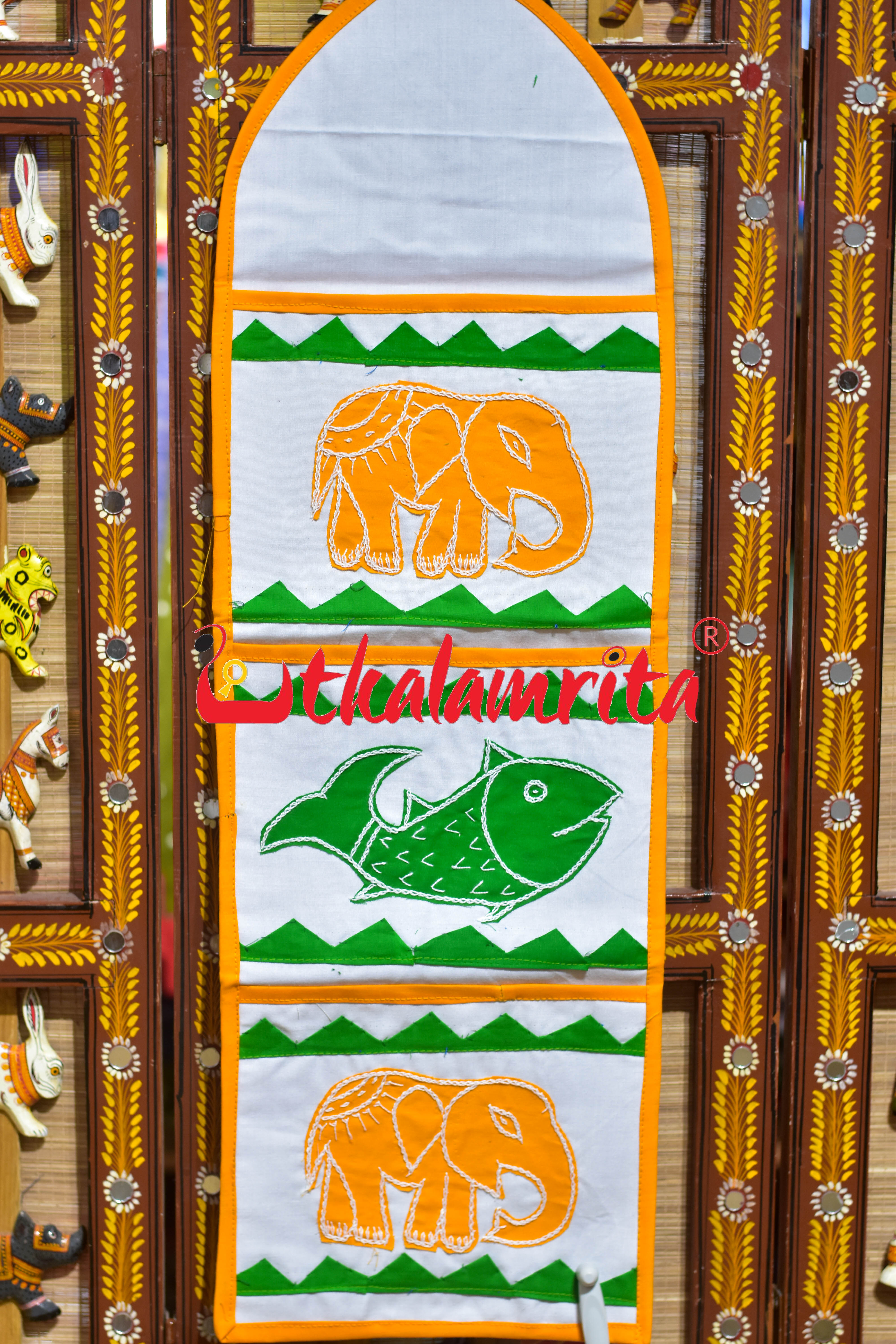 White Yellow Double Elephant Pipli Applique Letter Box