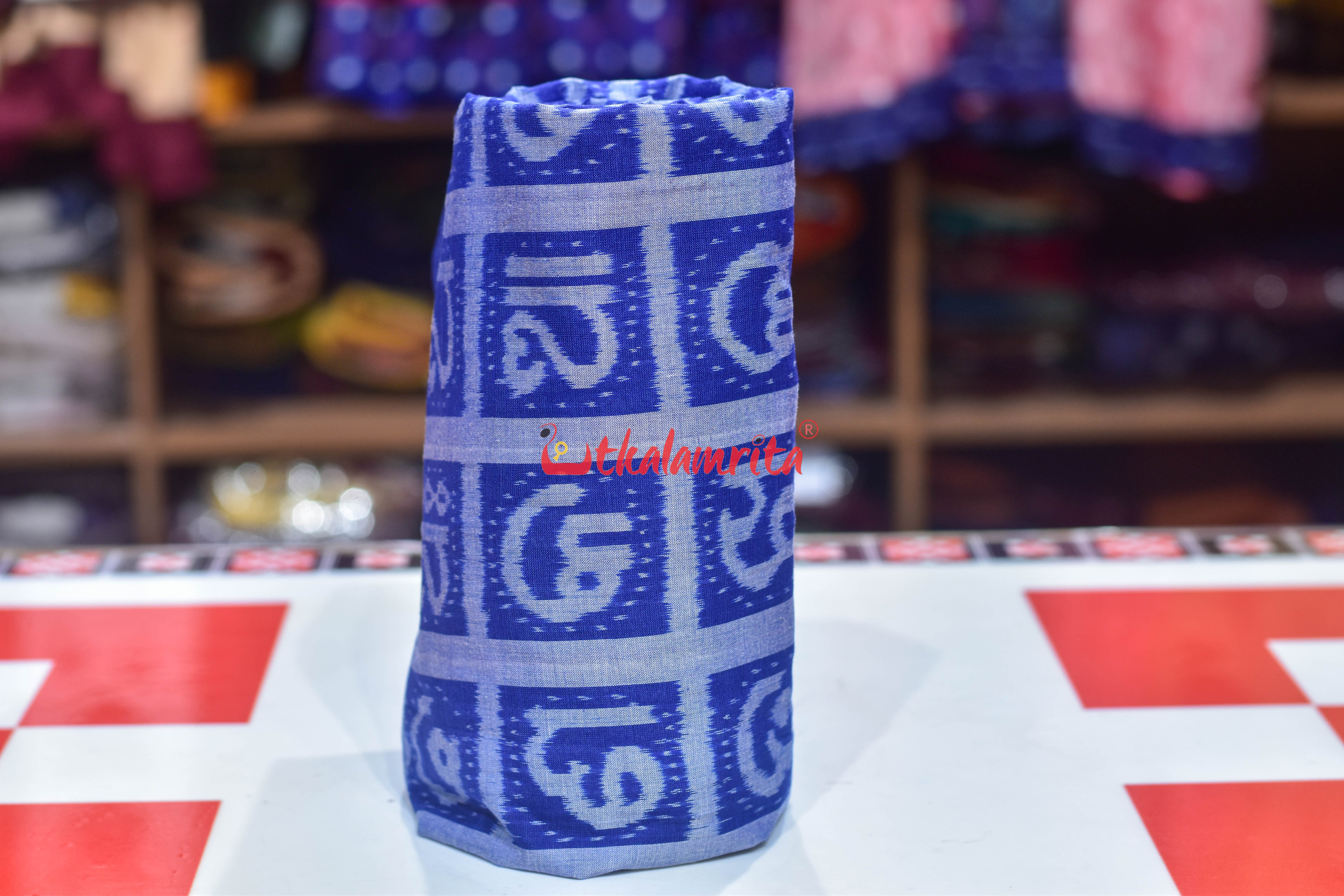 Blue Odia Alphabets Sambalpuri Cotton (Fabric)