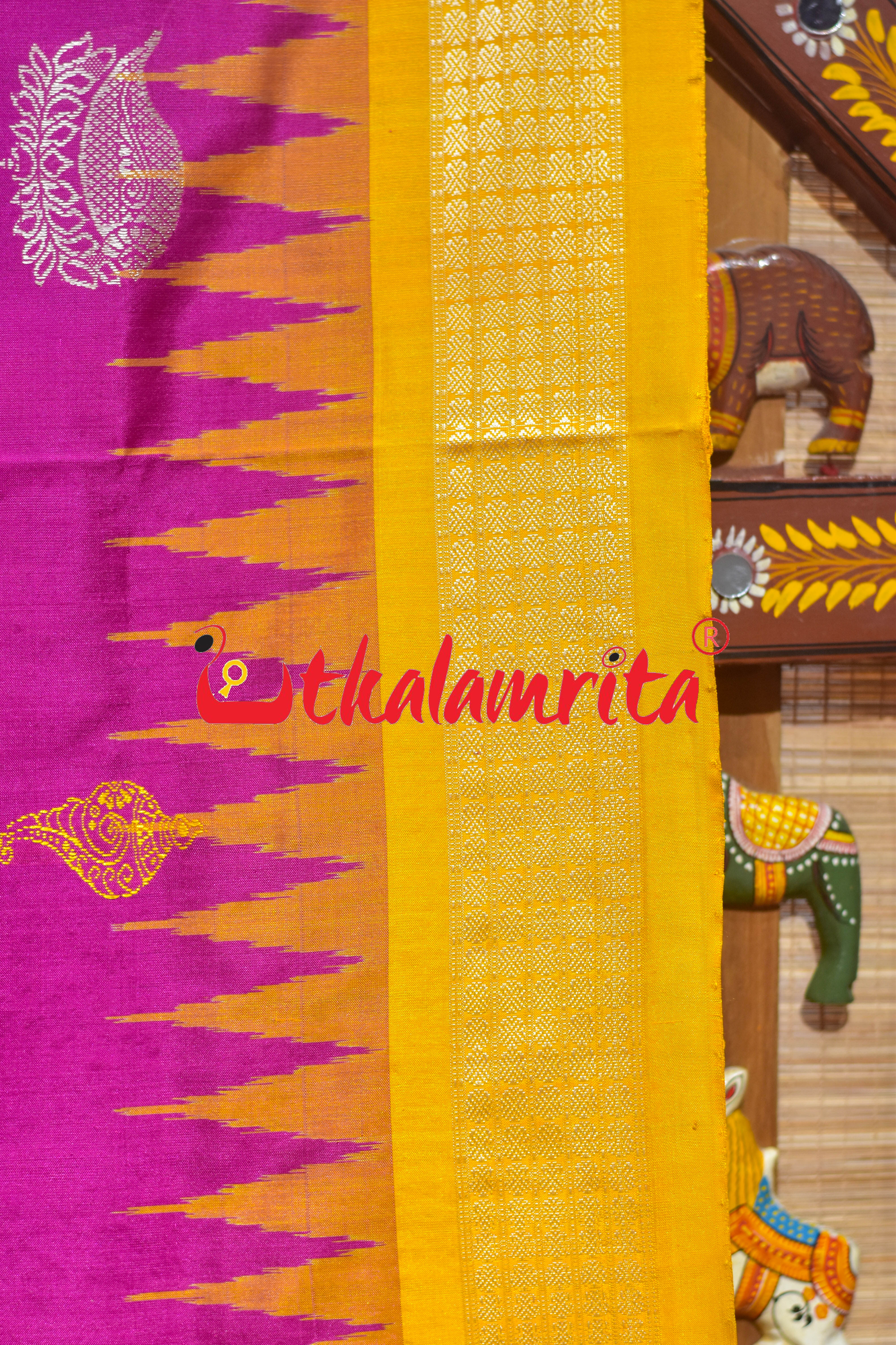 Rani Yellow Sankha Phula Bomkai Silk Saree