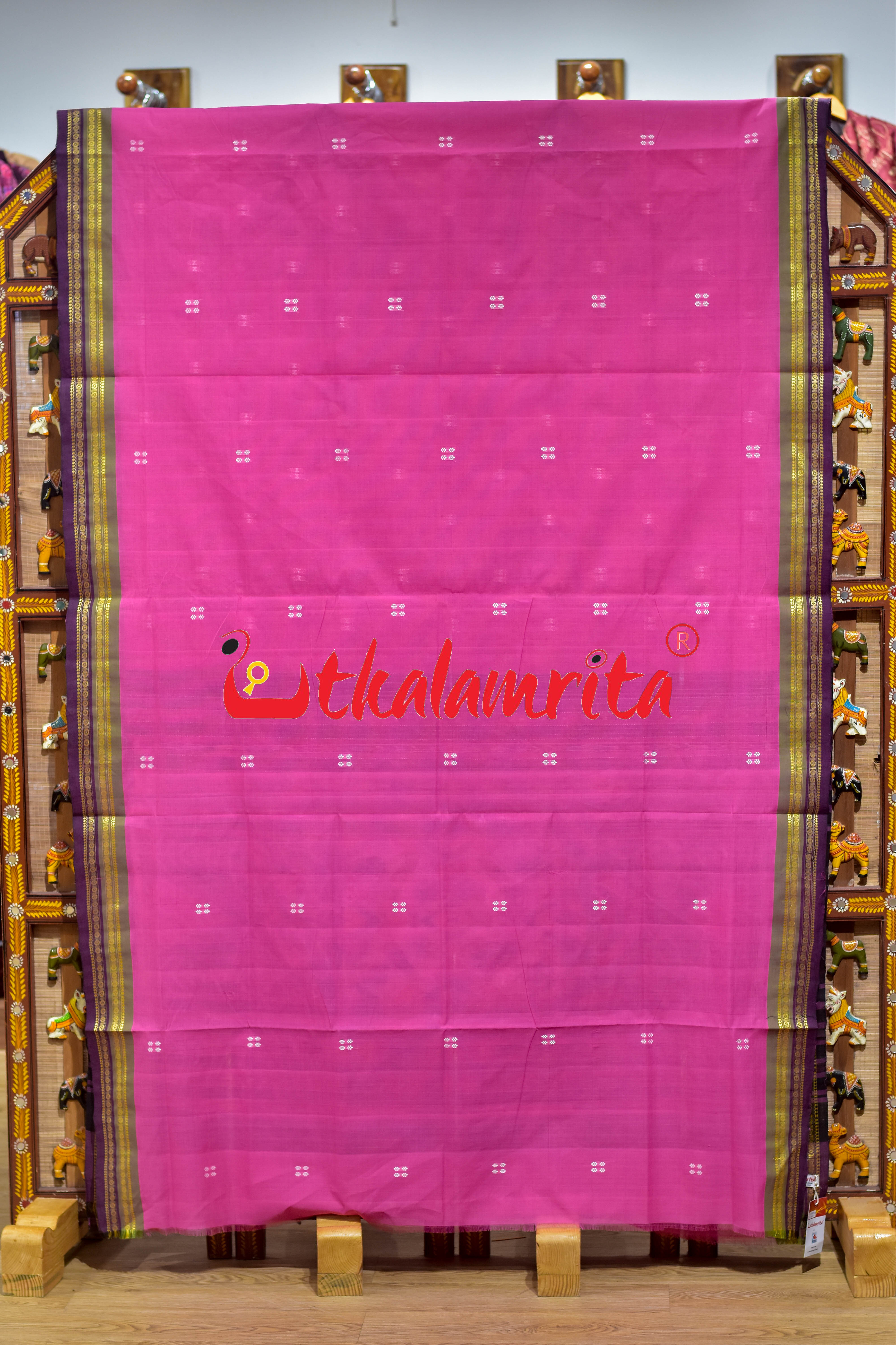 Pink Double Border Doby Pittala Single Cotton Saree