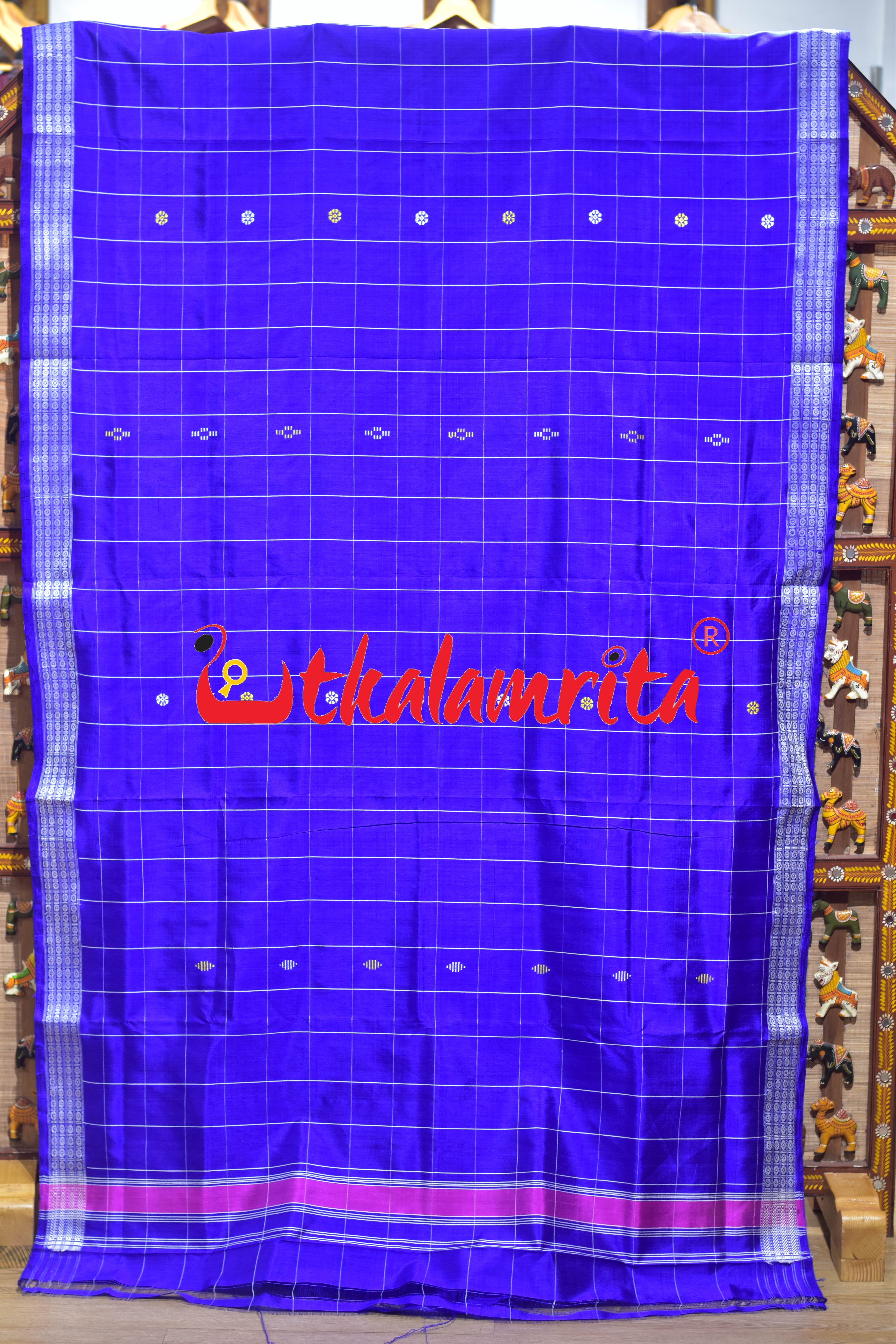Blue Body Checks Double Anchal Berhampuri Silk Saree