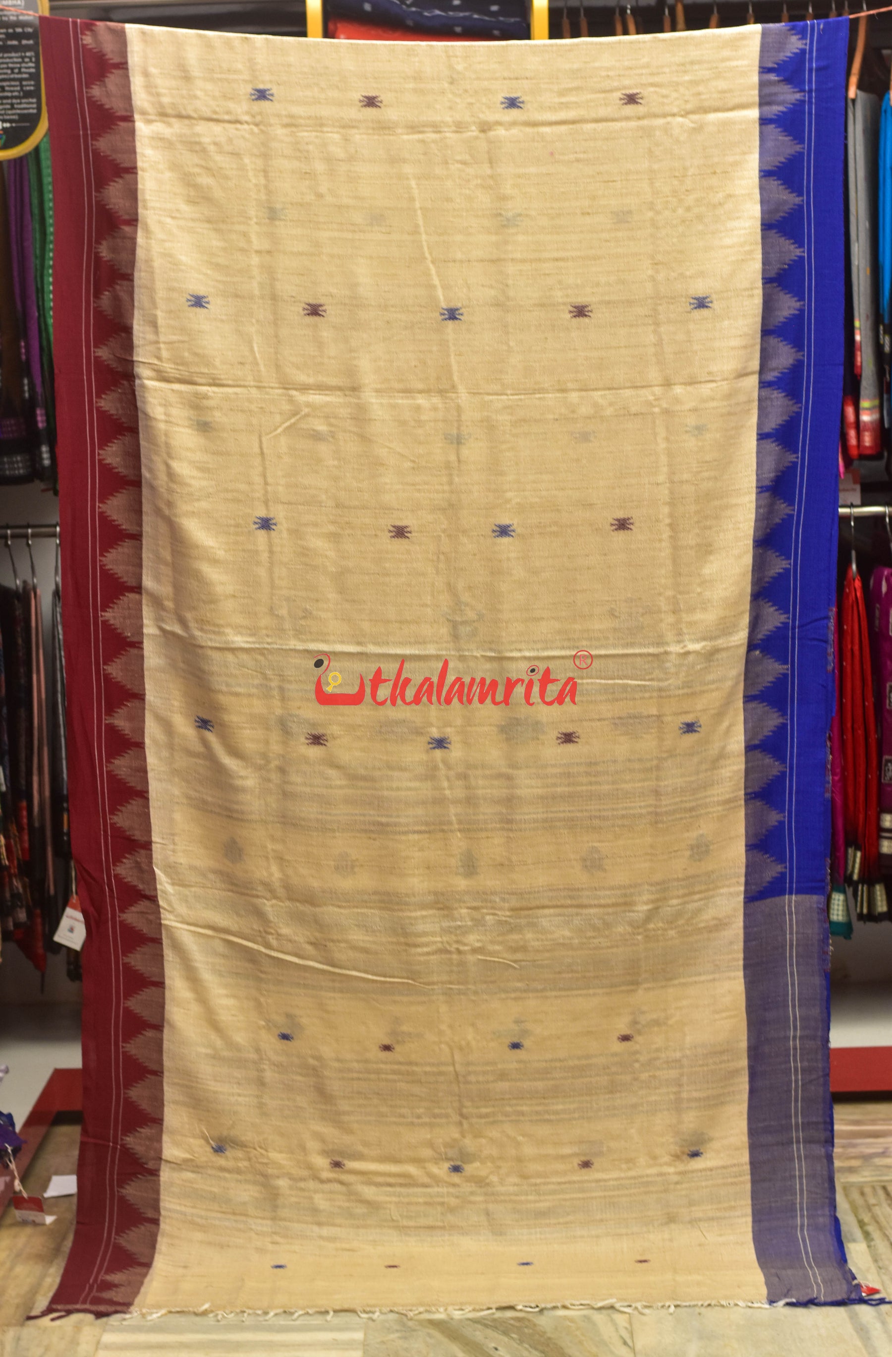 Off White Ganga Jamuna Fishes Tussar Kotpad Saree