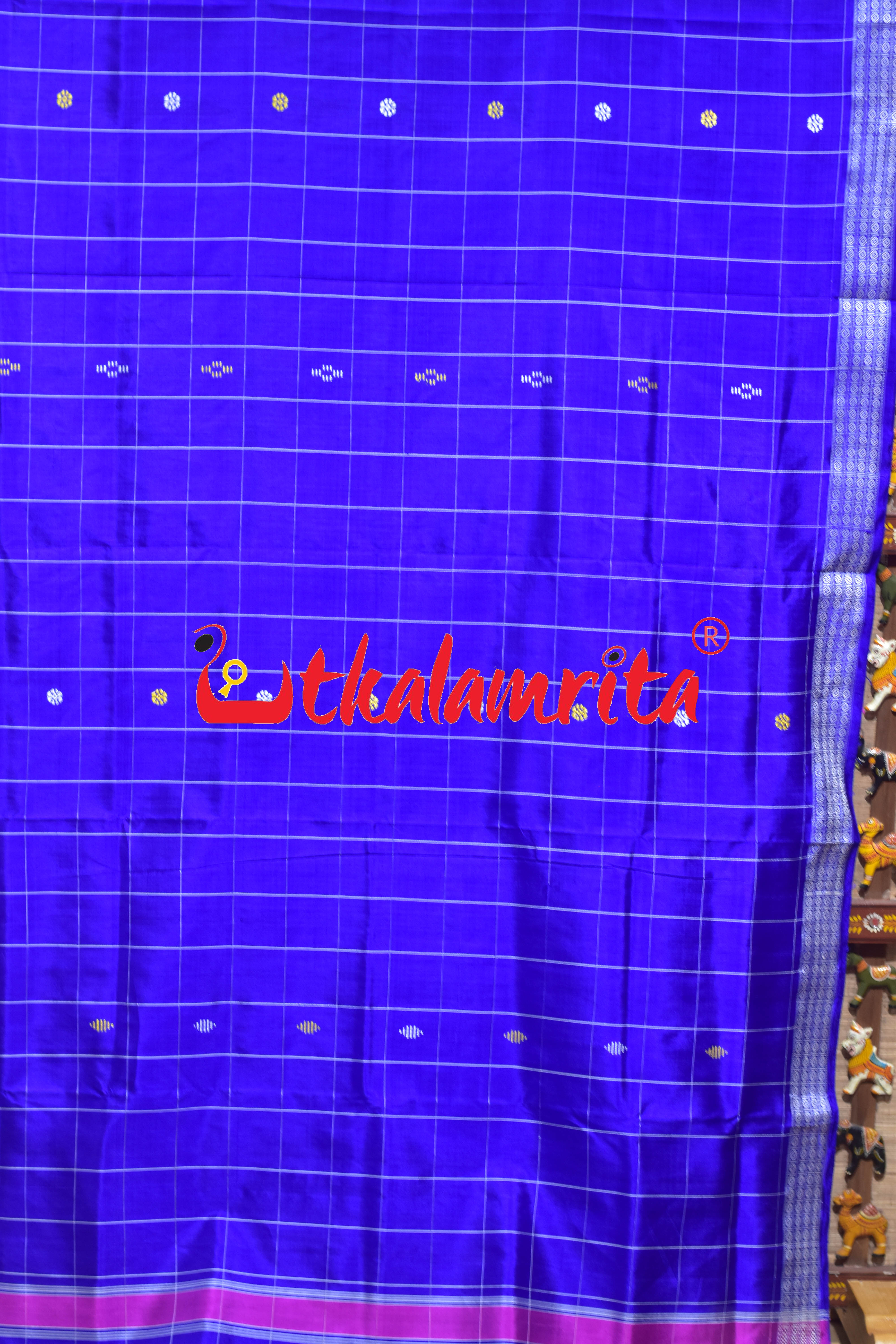 Blue Body Checks Double Anchal Berhampuri Silk Saree