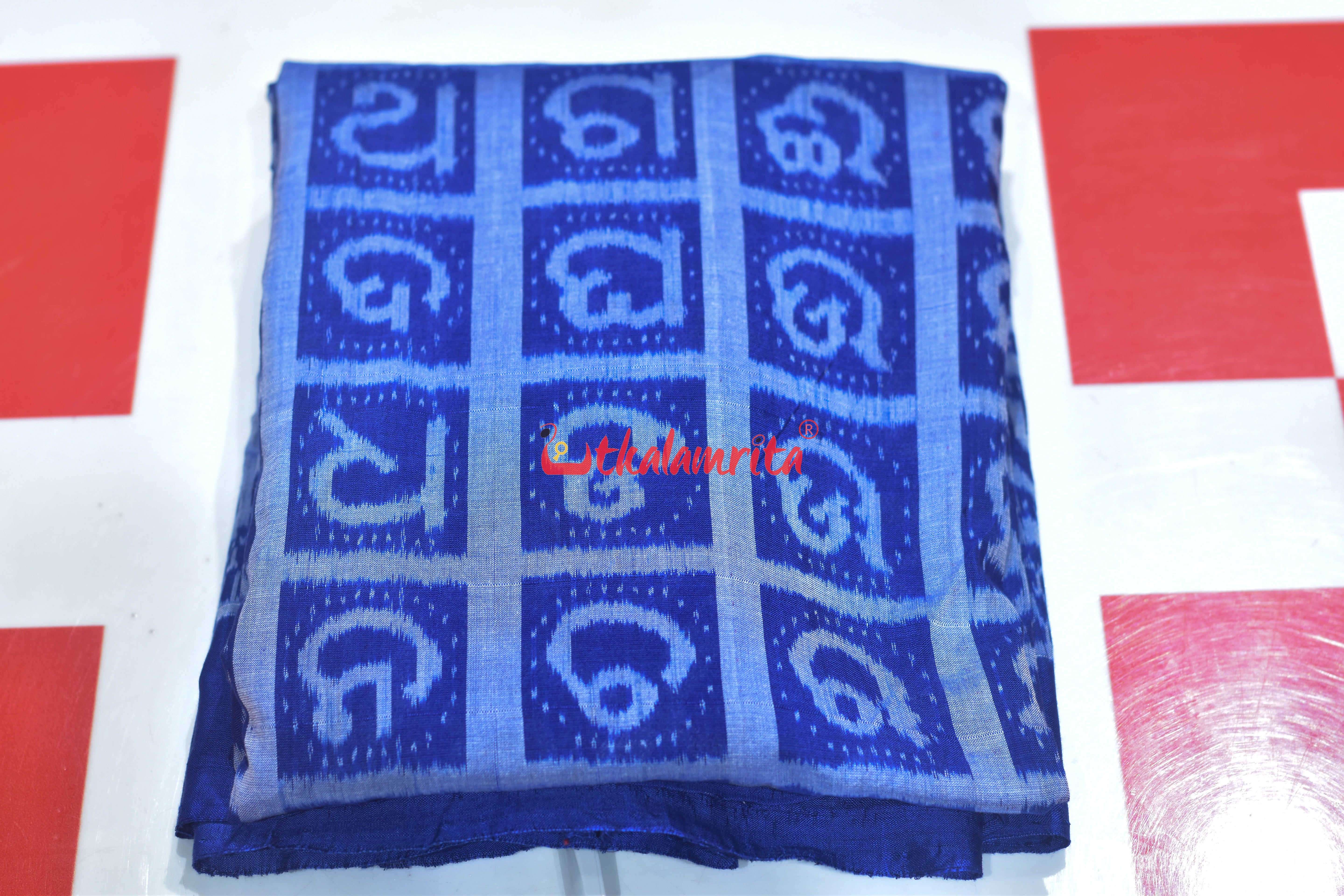 Blue Odia Alphabets Sambalpuri Cotton (Fabric)