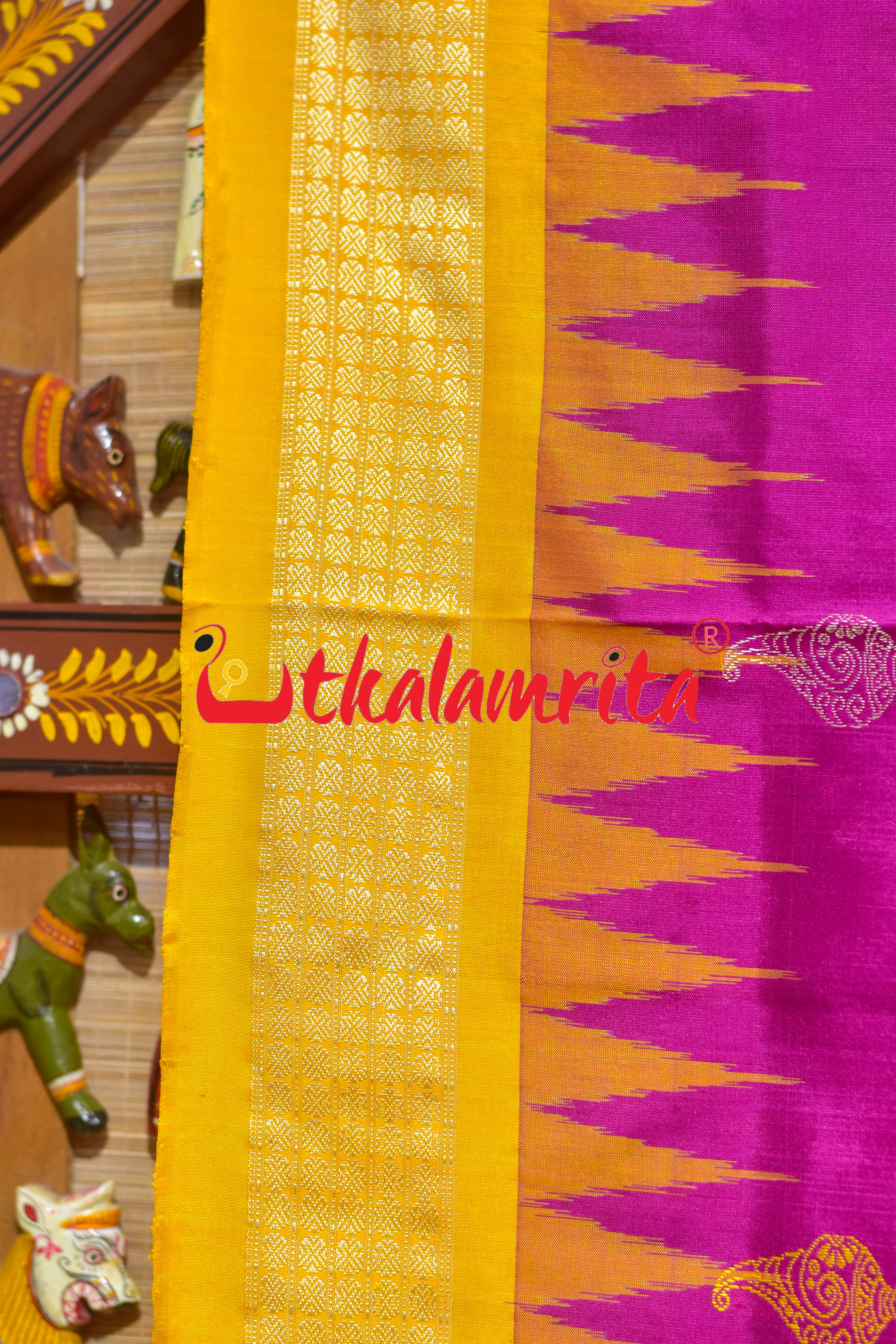 Rani Yellow Sankha Phula Bomkai Silk Saree