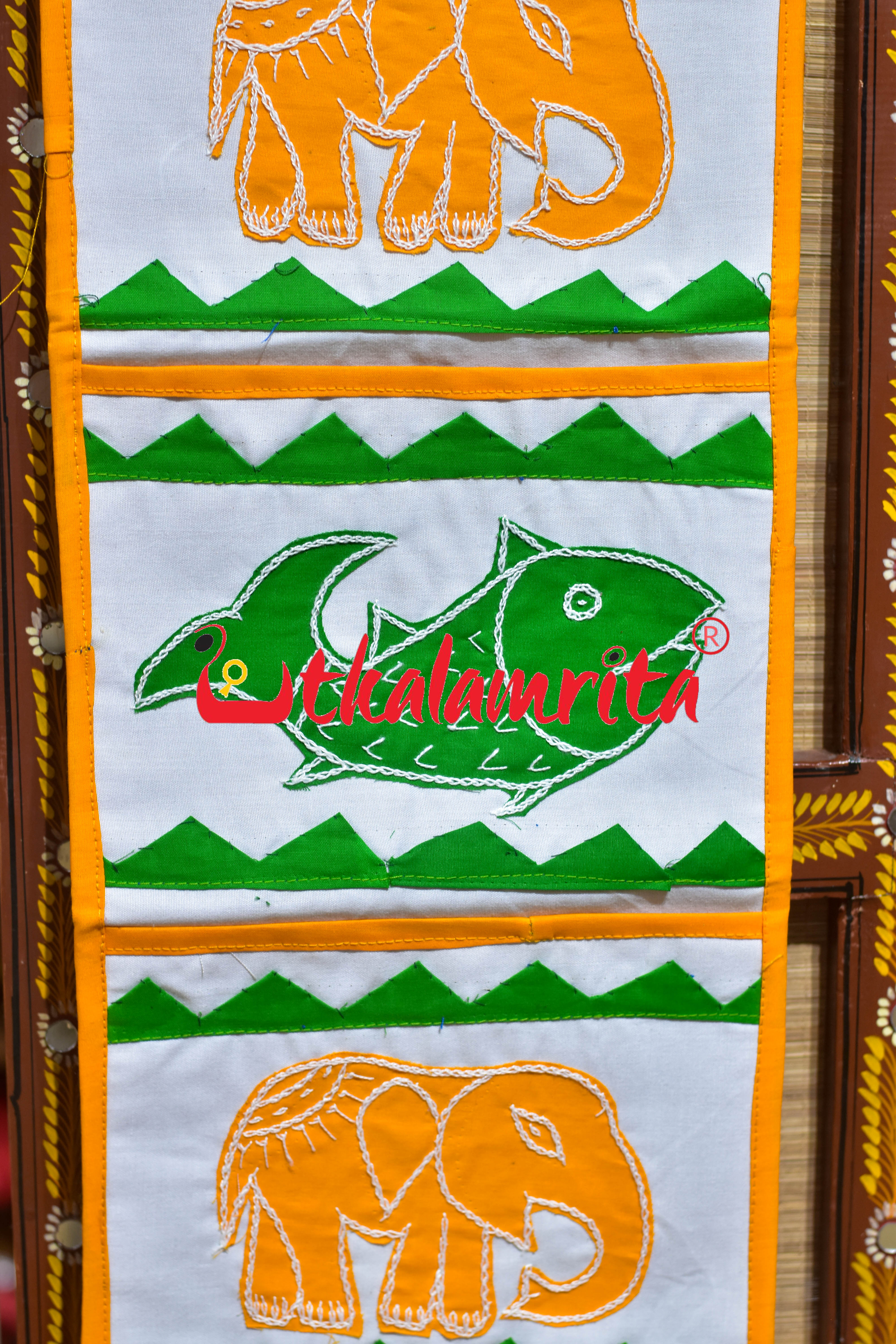 White Yellow Double Elephant Pipli Applique Letter Box