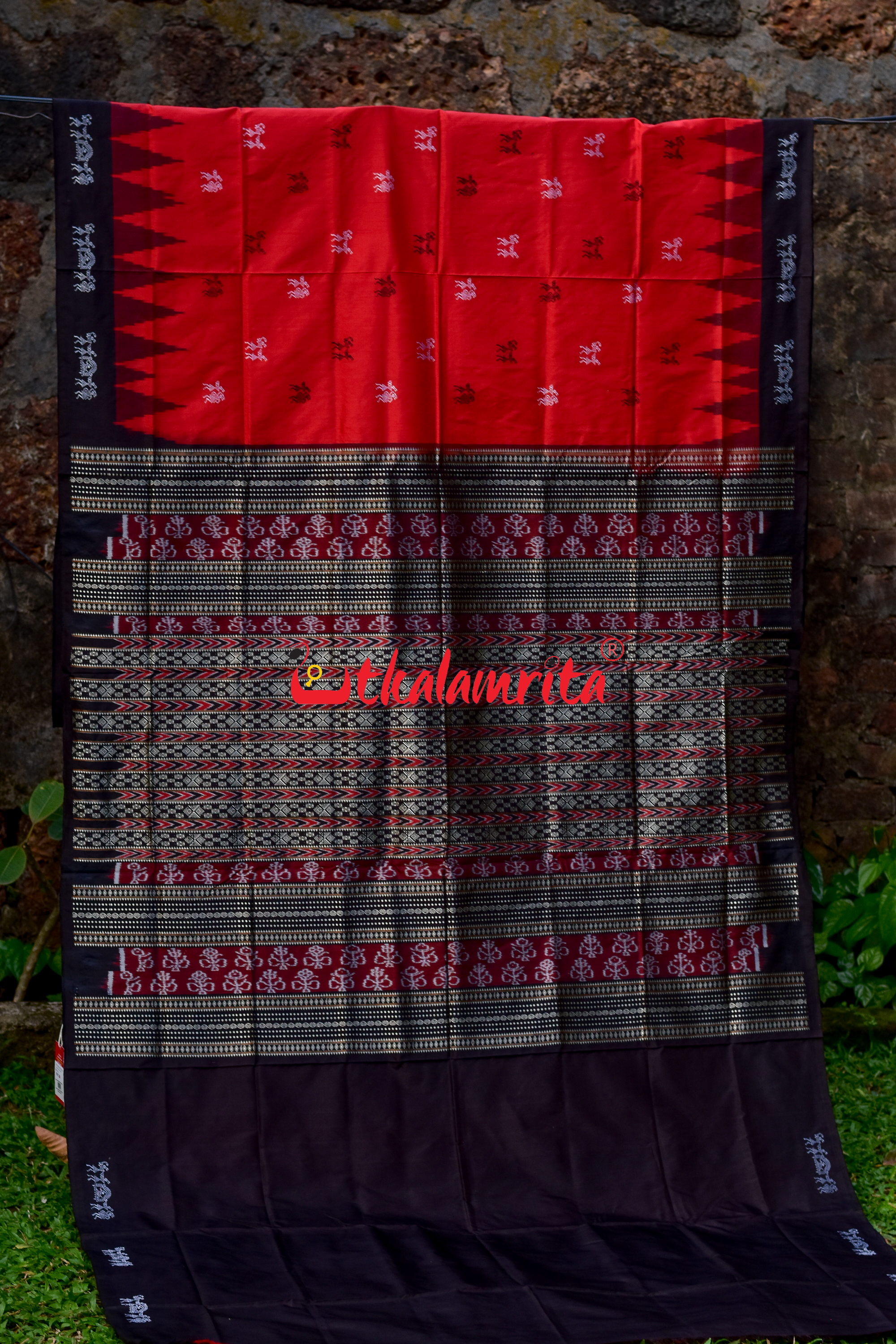 Red Black Sabari Sambalpuri Silk Saree