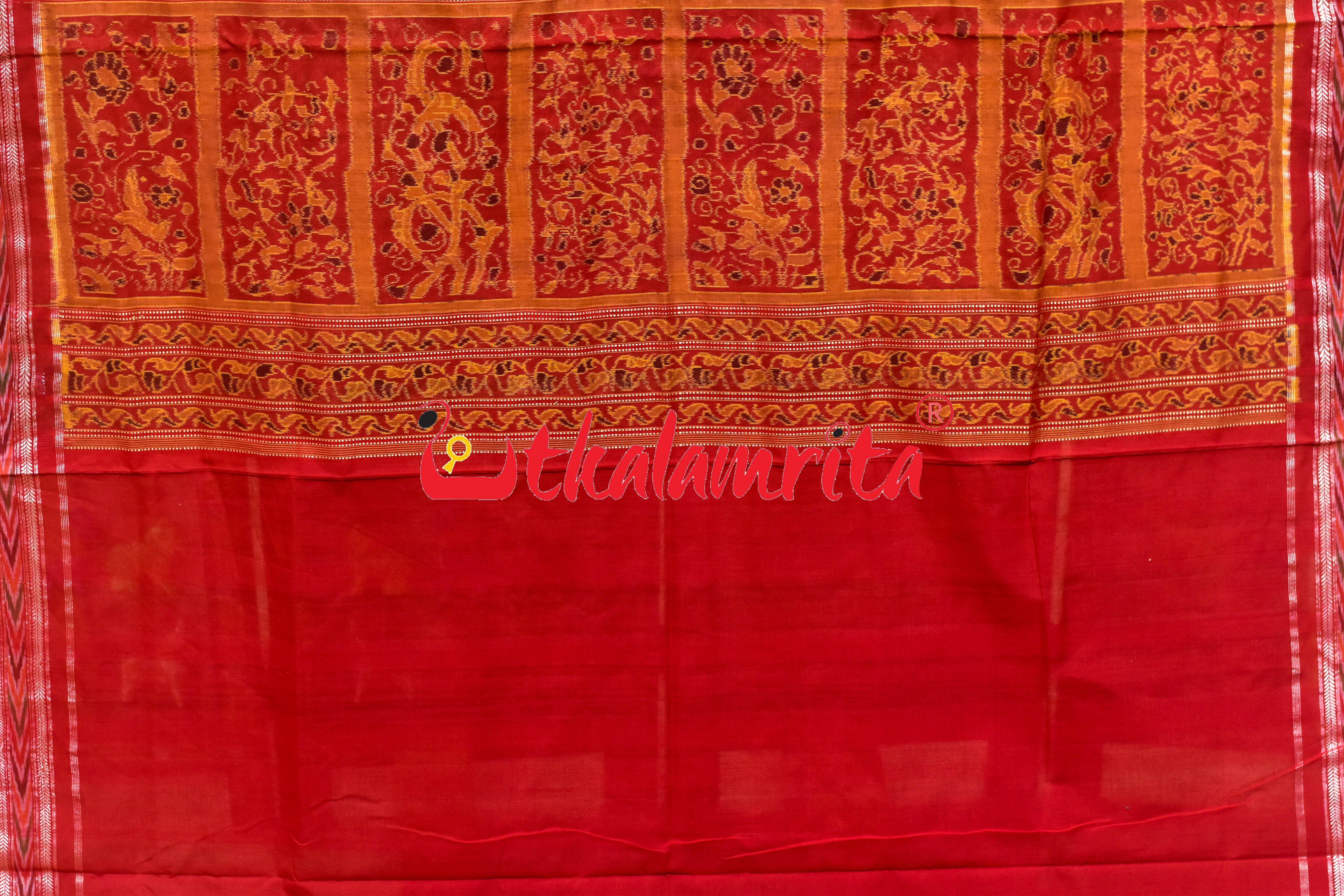 Yellow Green Red Ganjappa Cards Sambalpuri Cotton Saree
