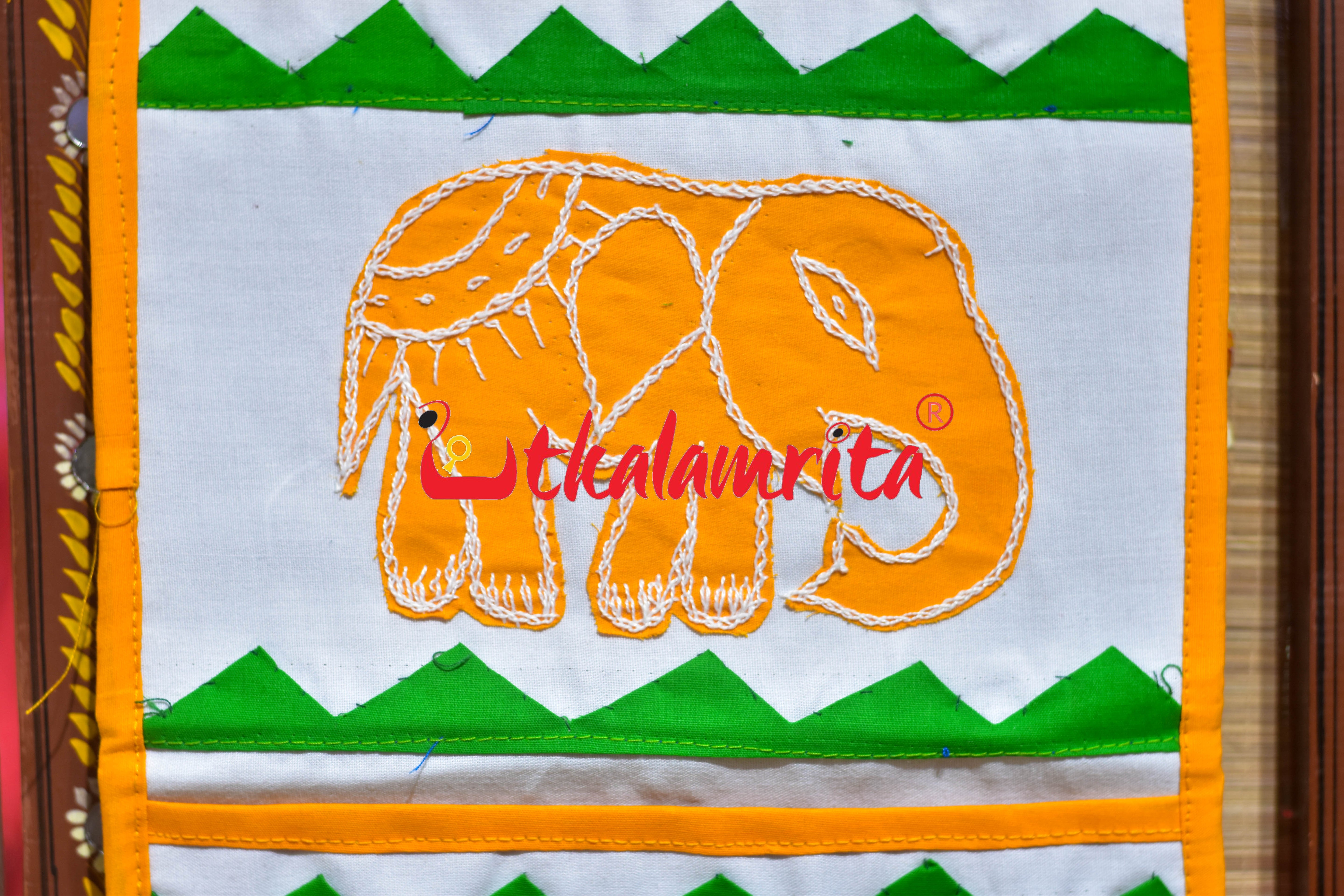 White Yellow Double Elephant Pipli Applique Letter Box