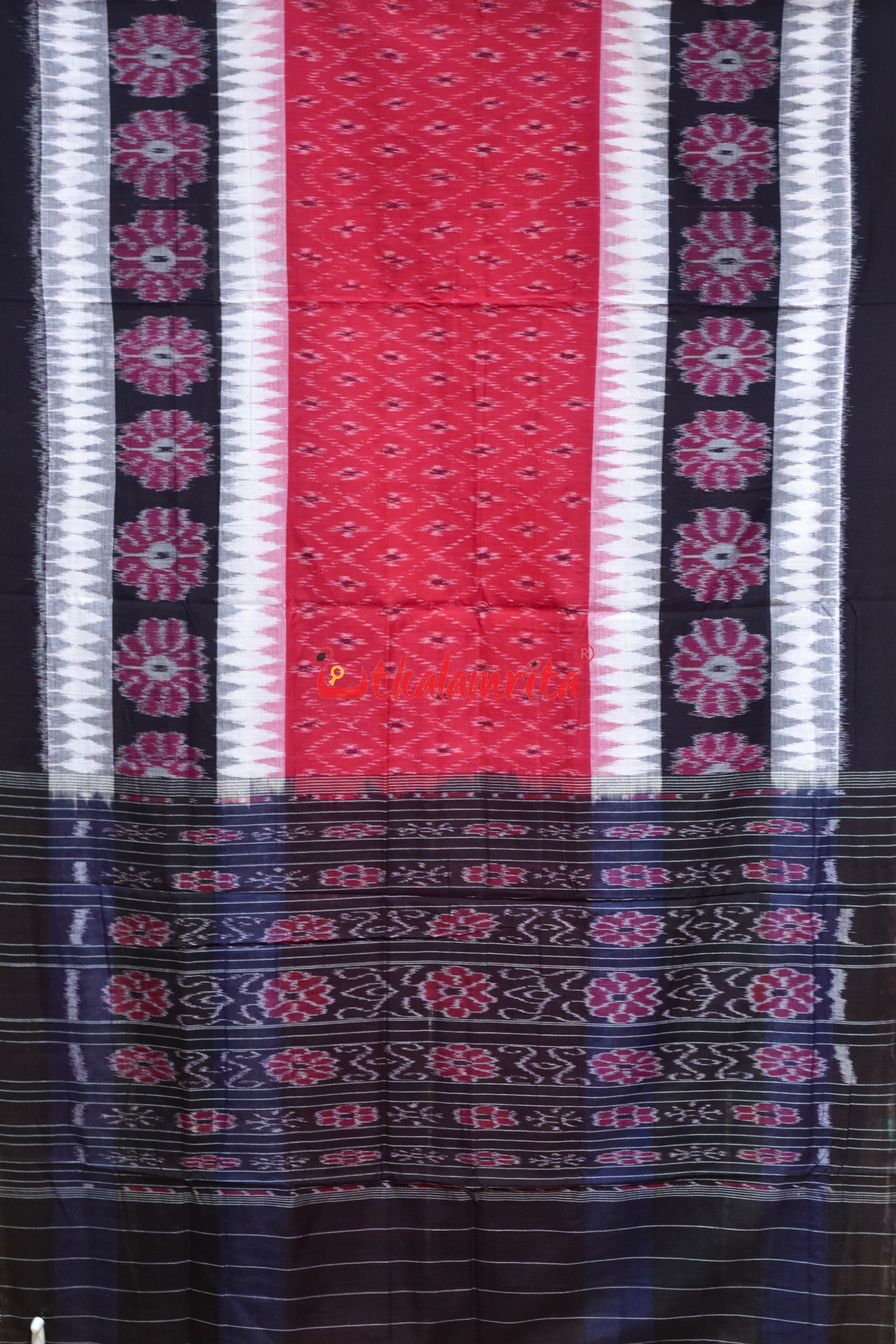 Middle Red 7D Body Bandha Khandua Cotton Saree