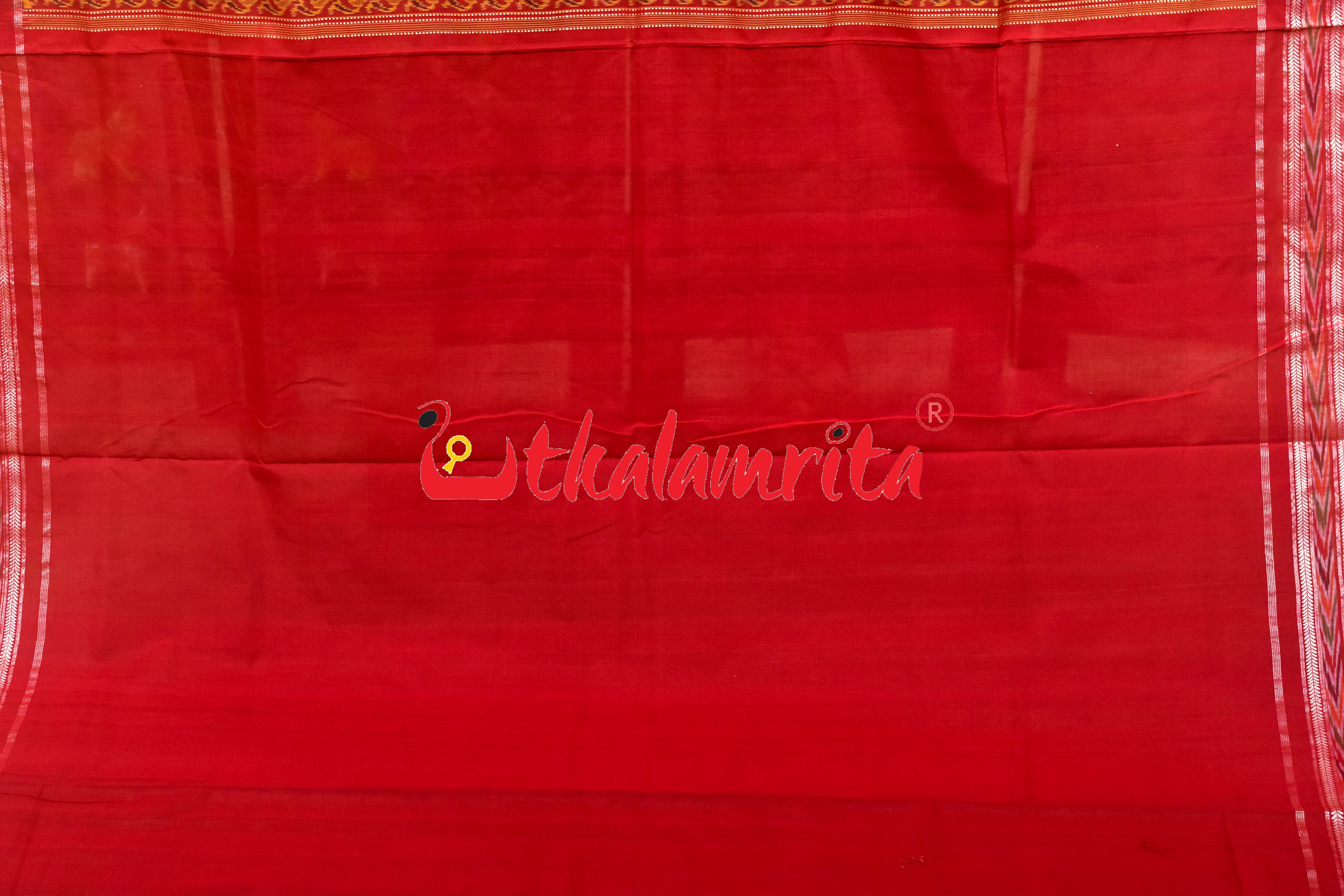 Yellow Green Red Ganjappa Cards Sambalpuri Cotton Saree