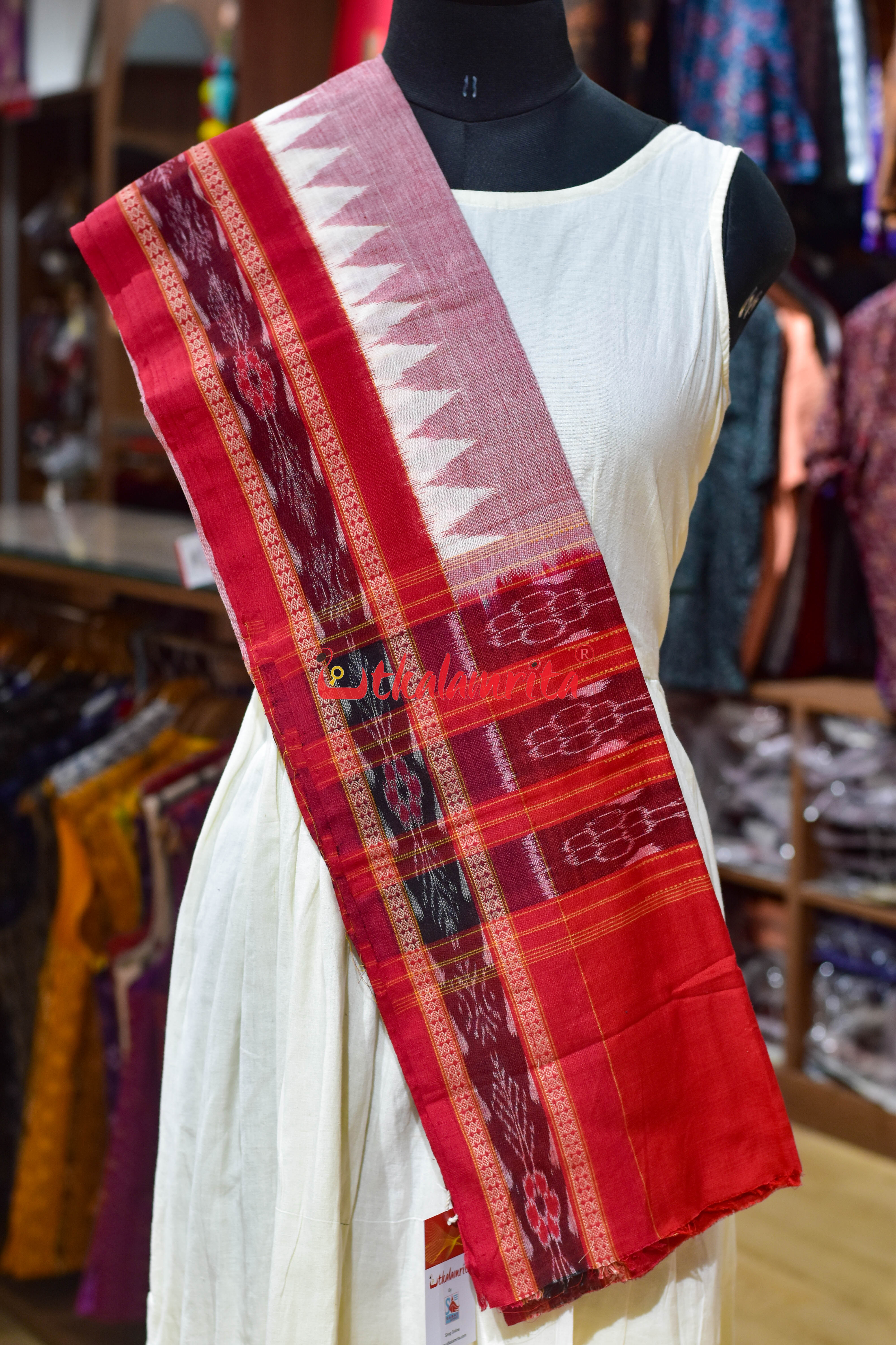 Peach Red Flower Bandha Cotton (Dupatta)