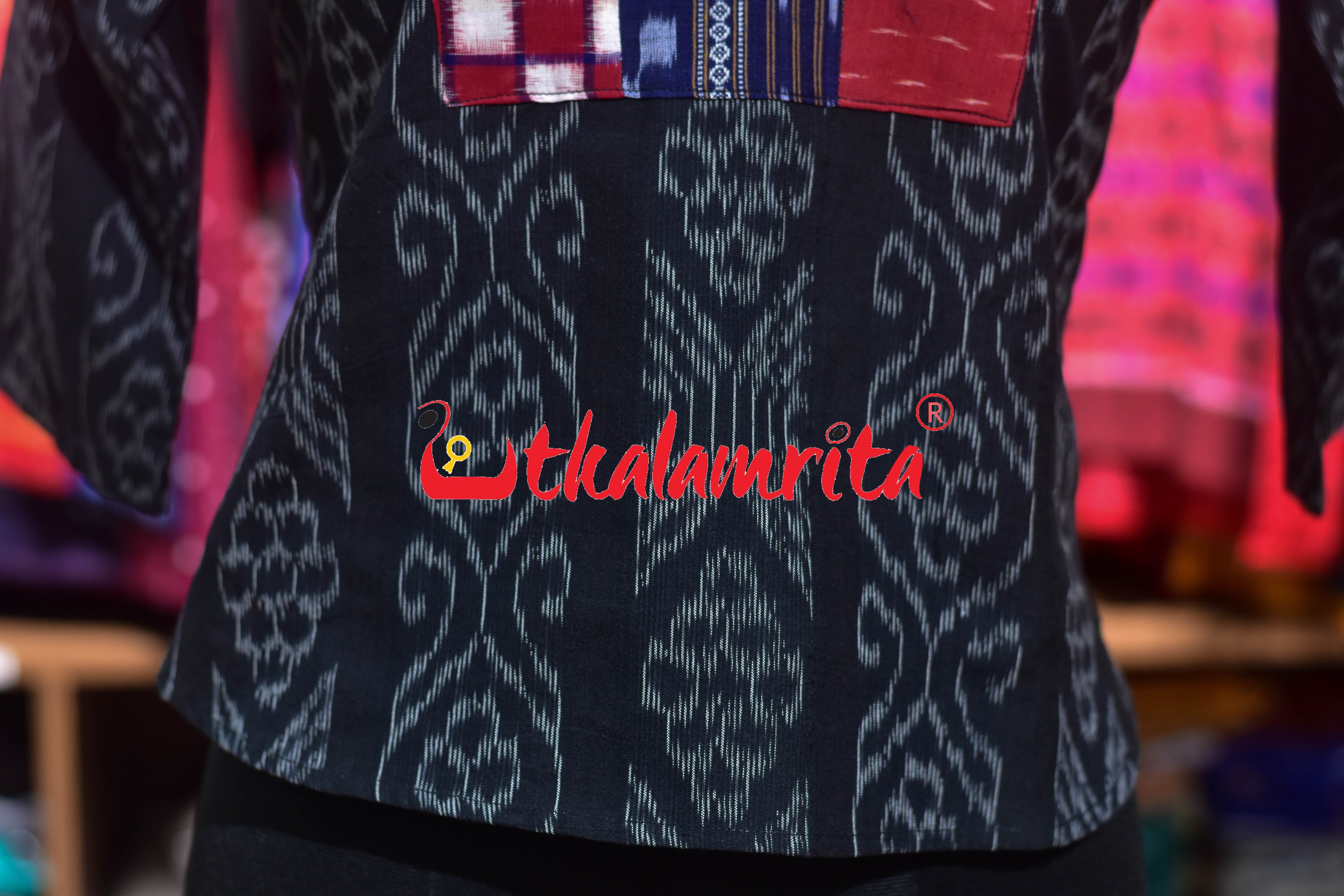 Flower Bandha on Black (Ladies' Full Sleeveles Crop Top)